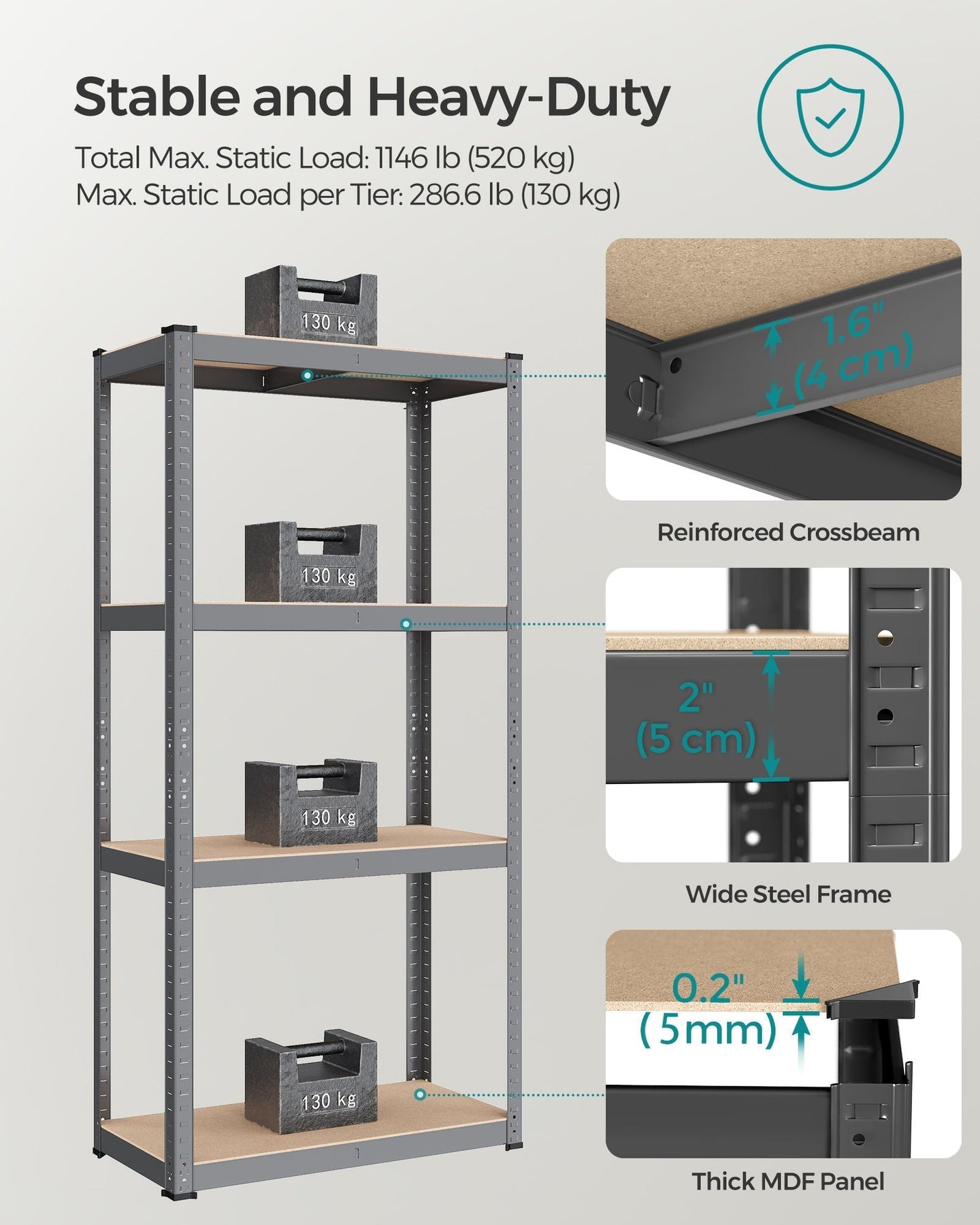 4-Tier Shelving Unit - Steel - Blue - 520 kg Capacity