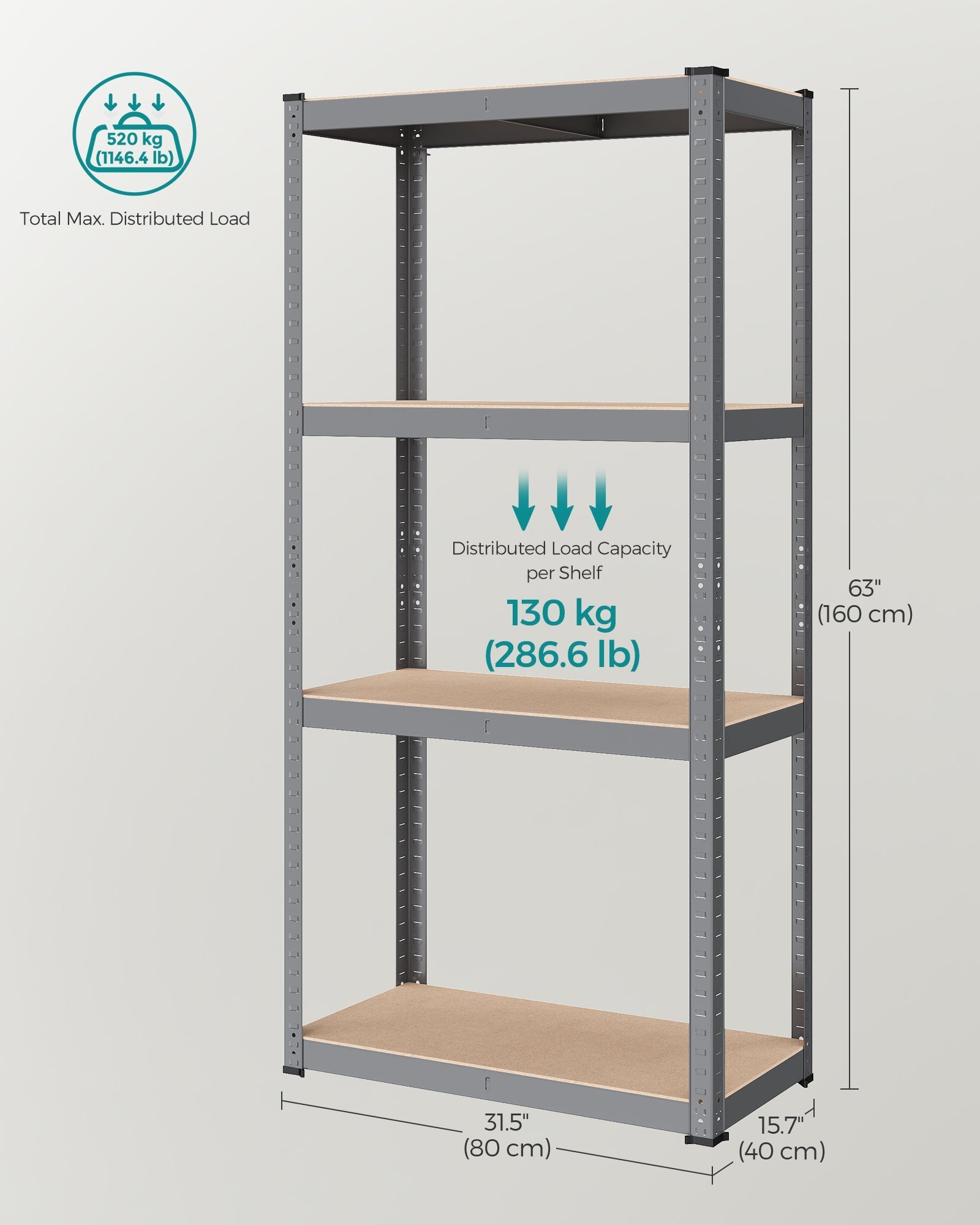 4-Tier Shelving Unit - Steel - Blue - 520 kg Capacity