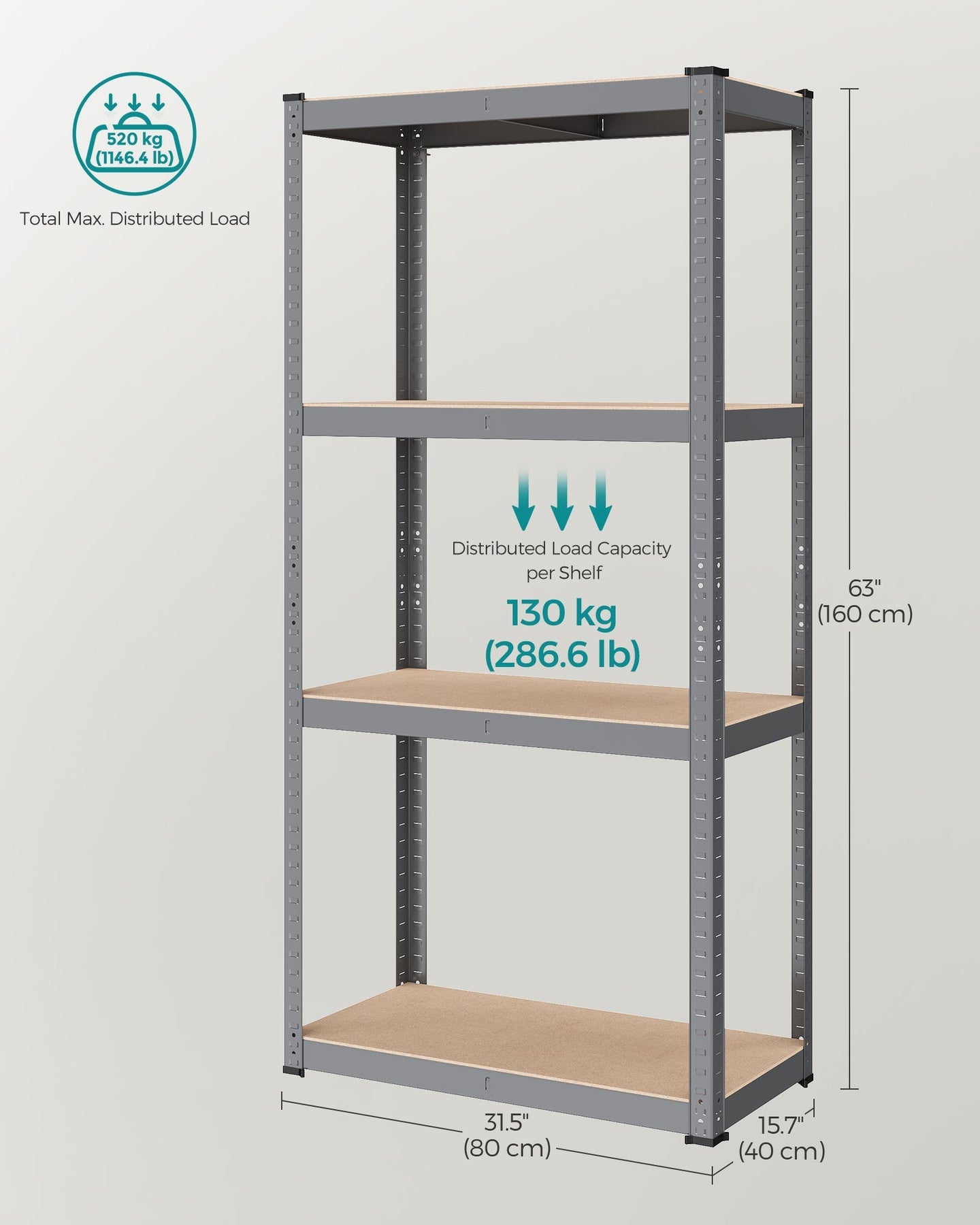 4-Tier Shelving Unit - Steel - Blue - 520 kg Capacity