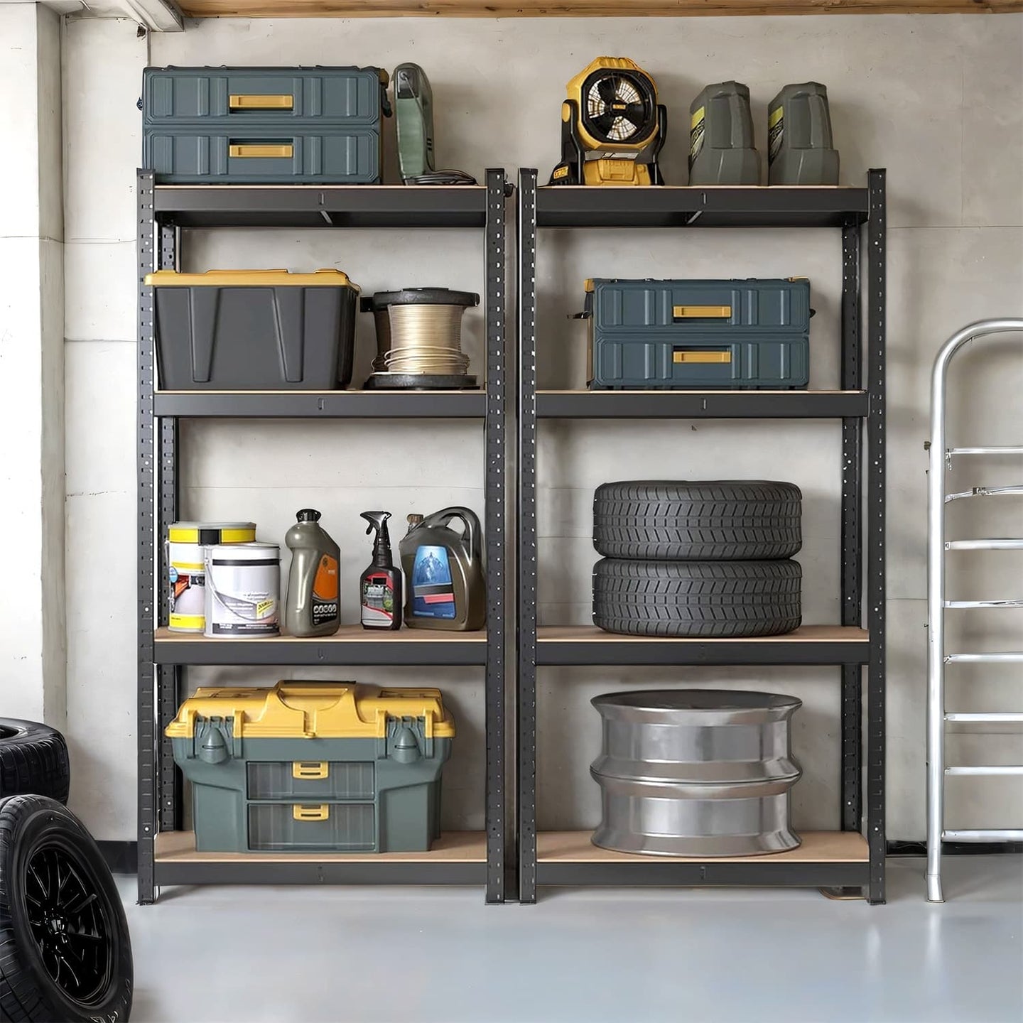 4-Tier Steel Shelving Unit - Rustic Brown and Black - High Load Capacity 520 kg for Garage and Shed