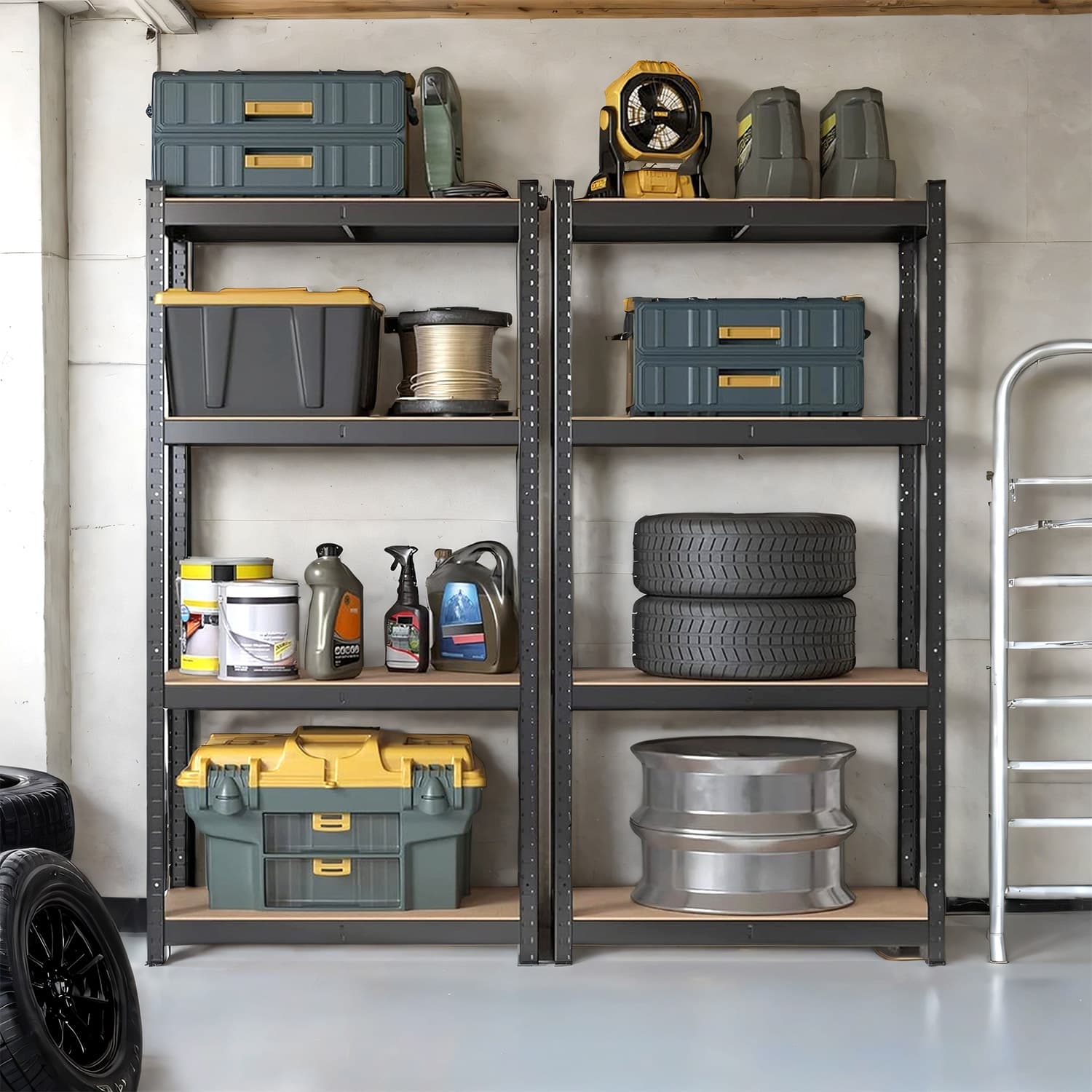 4-Tier Steel Shelving Unit - Rustic Brown and Black - High Load Capacity 520 kg for Garage and Shed