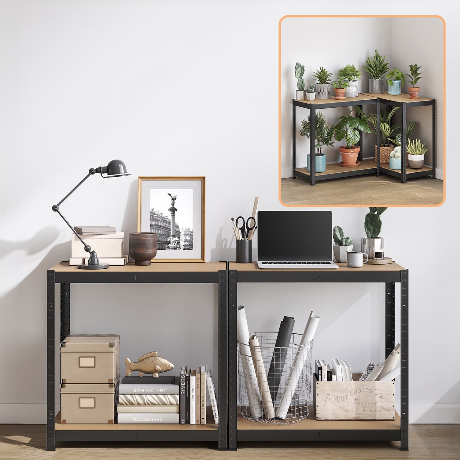 4-Tier Steel Shelving Unit - Rustic Brown and Black - High Load Capacity 520 kg for Garage and Shed