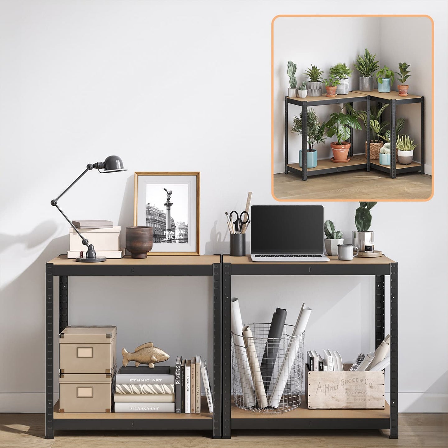 4-Tier Steel Shelving Unit - Rustic Brown and Black - High Load Capacity 520 kg for Garage and Shed