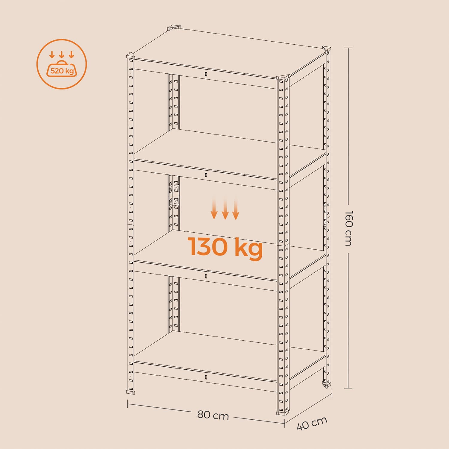 4-Tier Steel Shelving Unit - Rustic Brown and Black - High Load Capacity 520 kg for Garage and Shed