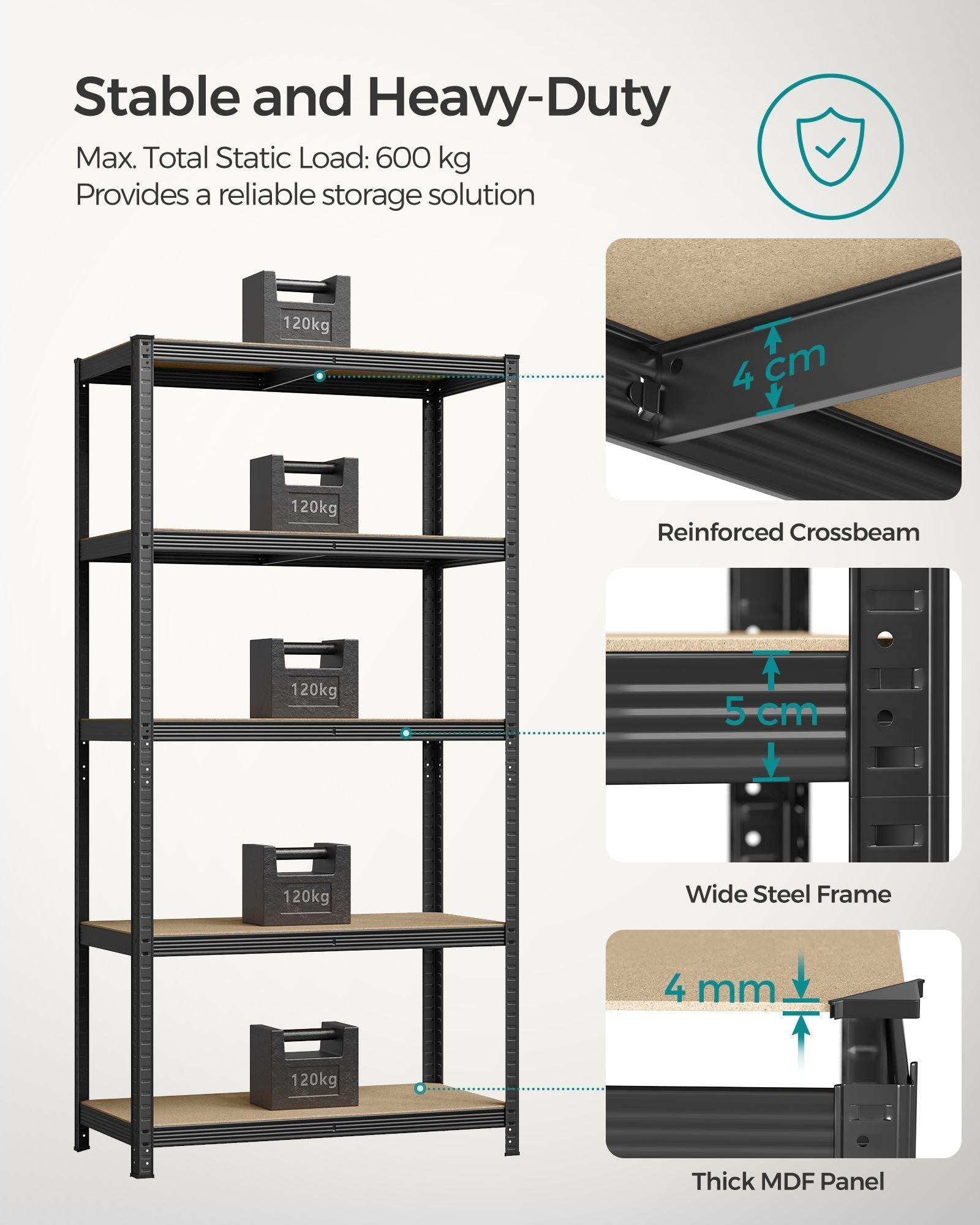 Heavy-Duty Shelving Units - Steel - Silver - Set of 2 with Adjustable Shelves and Max Load 875 kg