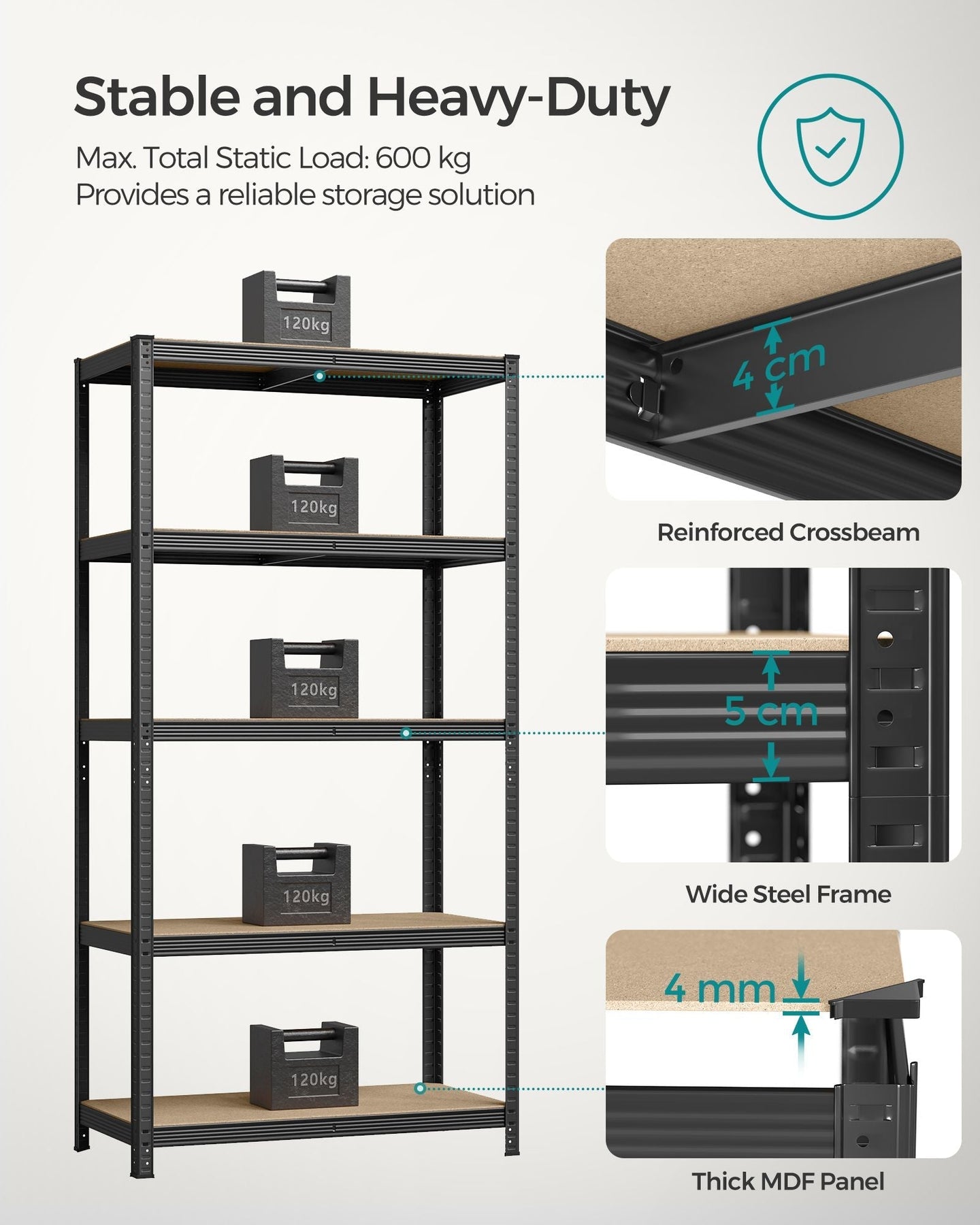 Heavy-Duty Shelving Units - Steel - Silver - Set of 2 with Adjustable Shelves and Max Load 875 kg