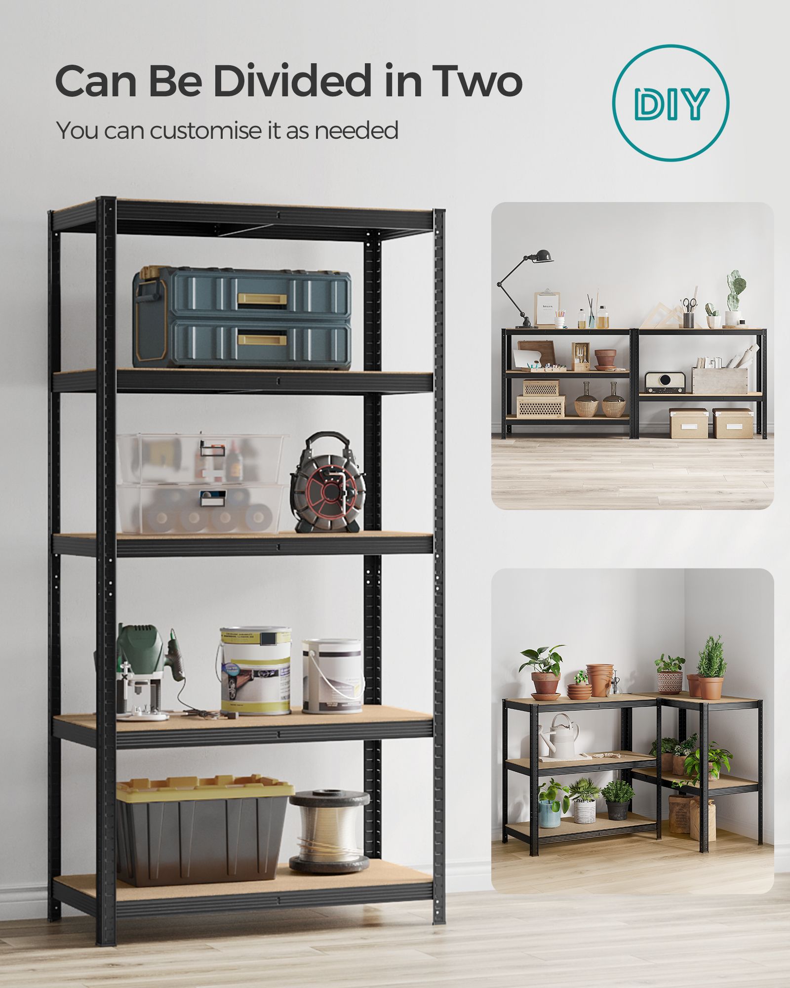 Heavy-Duty Shelving Units - Steel - Silver - Set of 2 with Adjustable Shelves and Max Load 875 kg