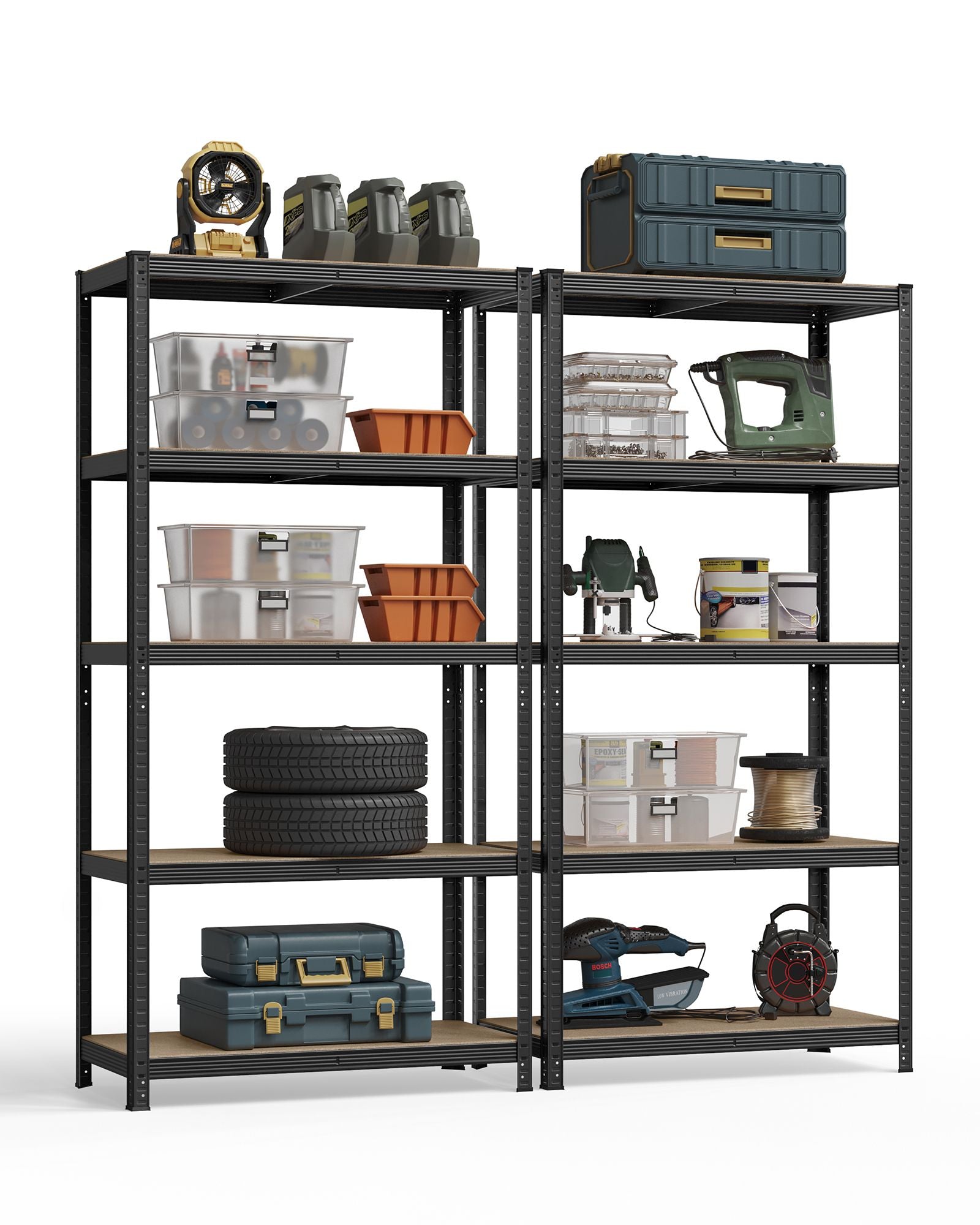 Heavy-Duty Shelving Units - Steel - Silver - Set of 2 with Adjustable Shelves and Max Load 875 kg