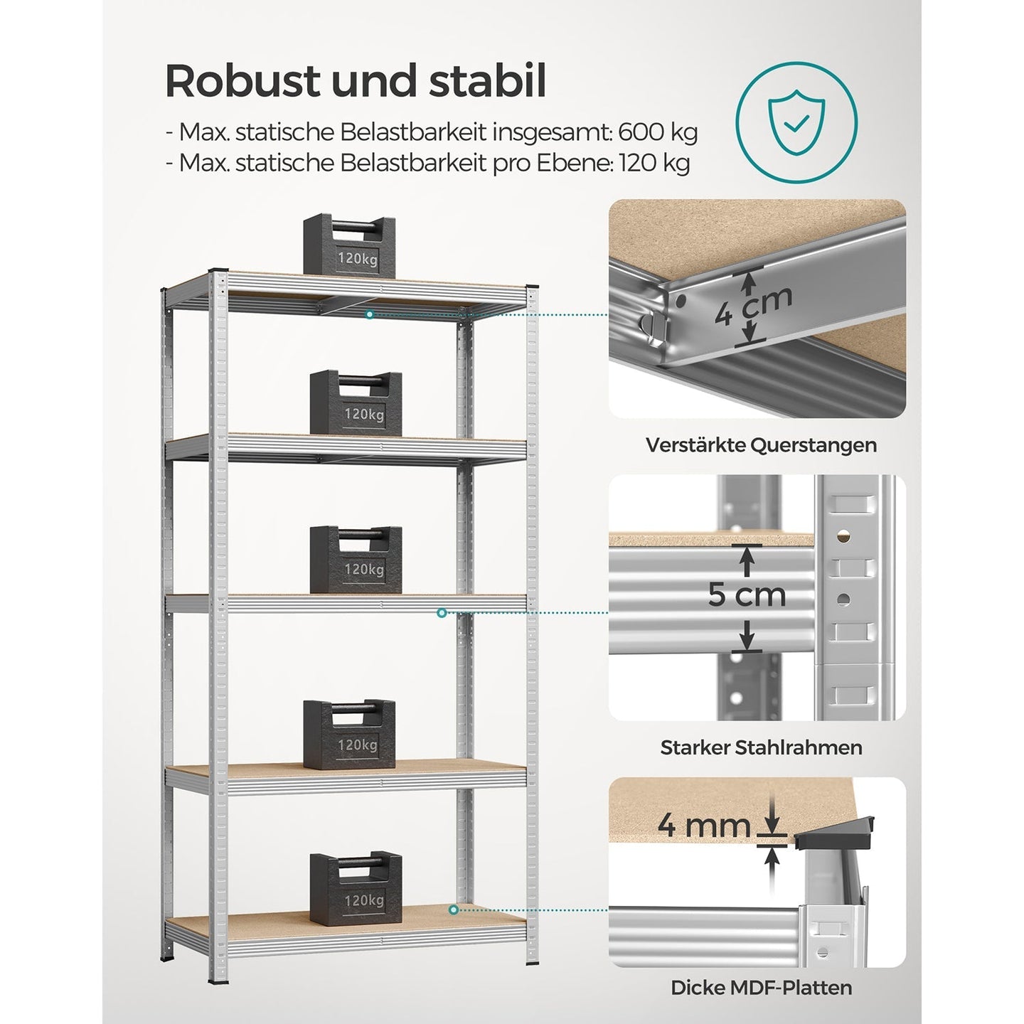 Set of 2 Heavy Duty Shelving Units - Steel - Silver - 5-Tier Adjustable Storage Racks with Max. Load 875 kg