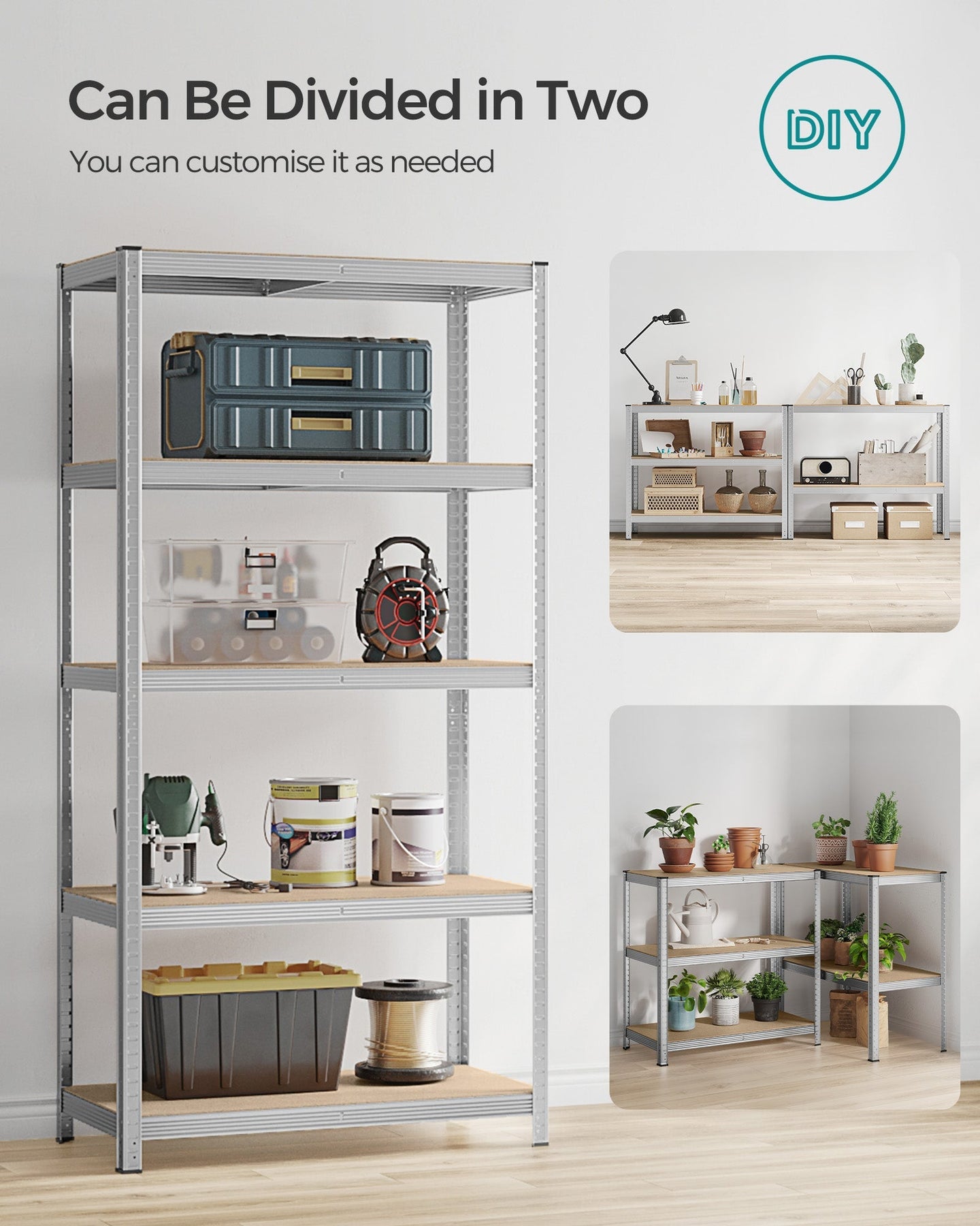 Set of 2 Heavy Duty Shelving Units - Steel - Silver - 5-Tier Adjustable Storage Racks with Max. Load 875 kg