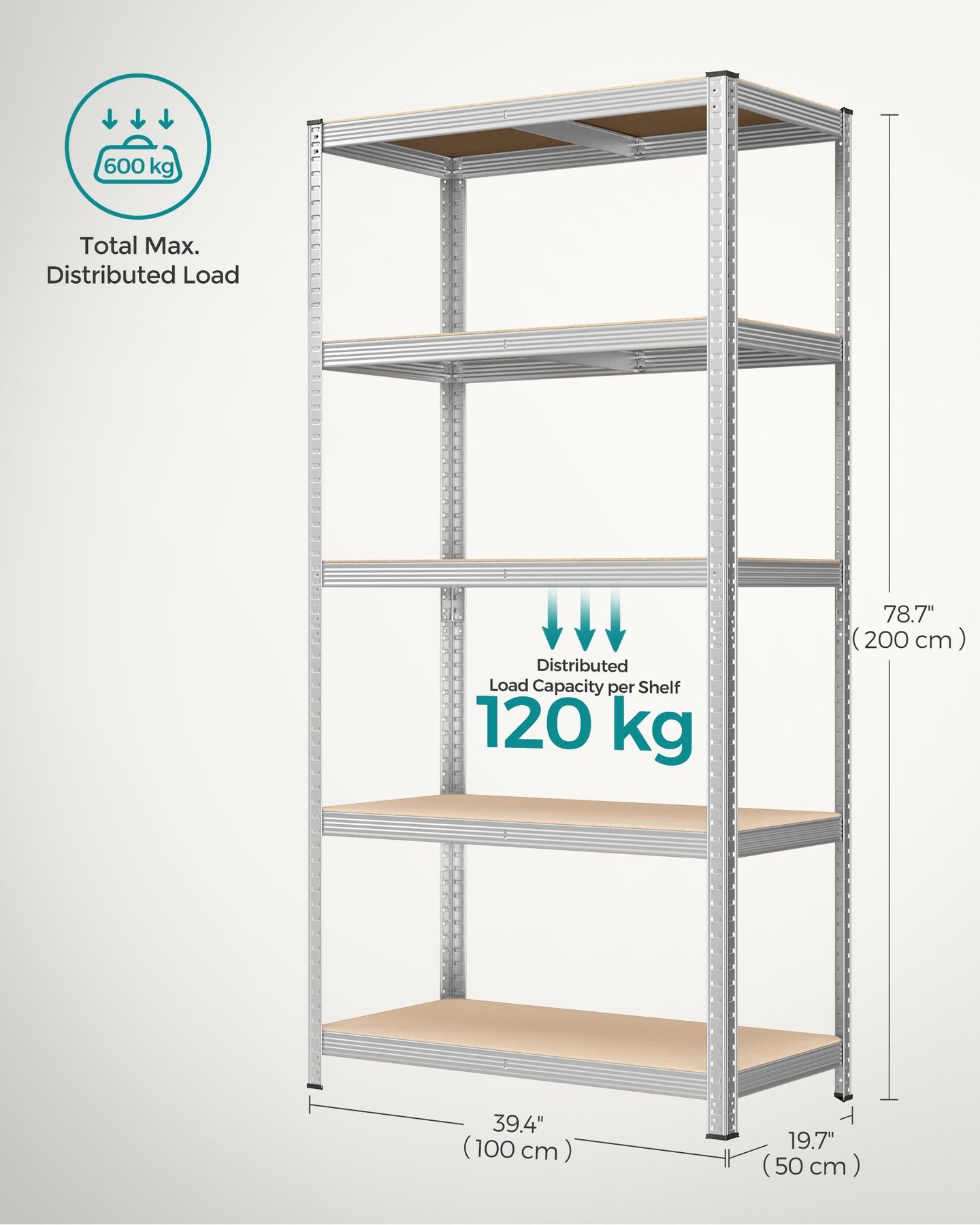 Set of 2 Heavy Duty Shelving Units - Steel - Silver - 5-Tier Adjustable Storage Racks with Max. Load 875 kg