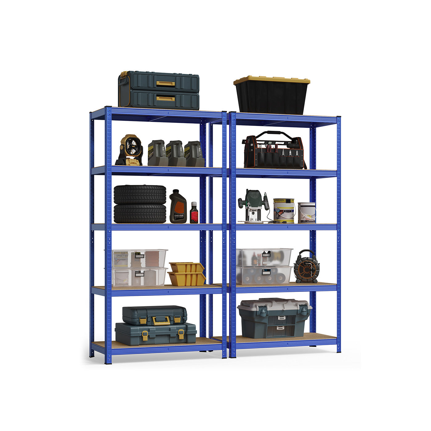 Heavy-Duty Shelving Units - Steel - Silver - Set of 2 with Adjustable Shelves and Max Load 875 kg