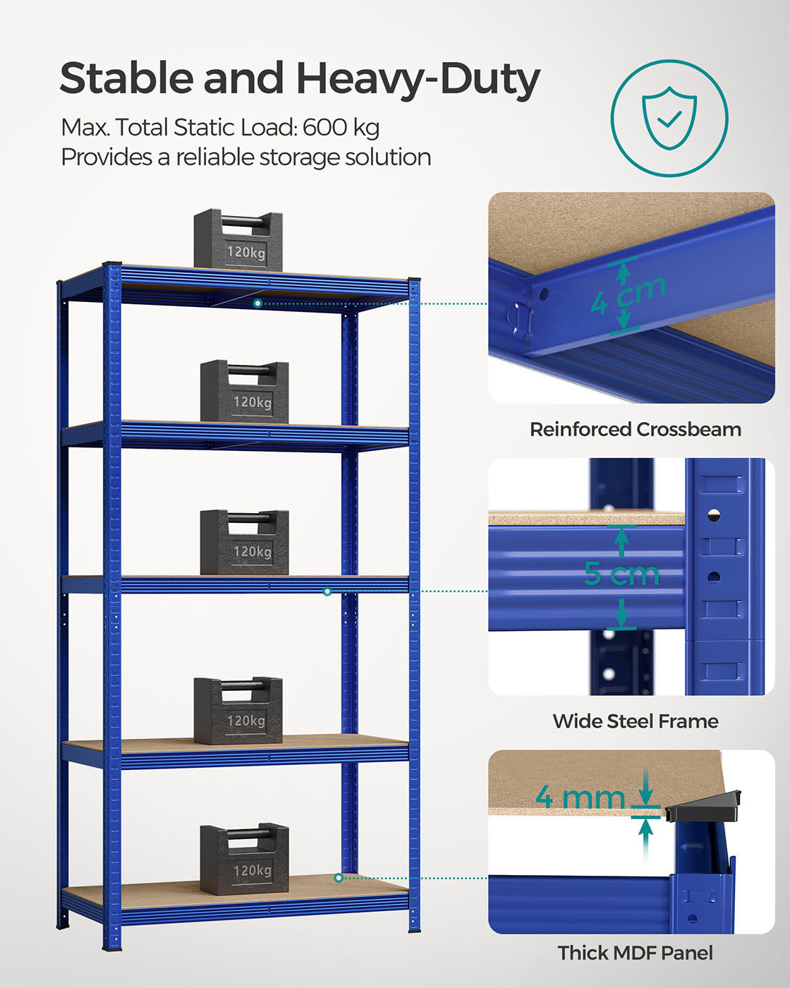 Heavy-Duty Steel Shelving - Reinforced Steel - Blue - Set of 2