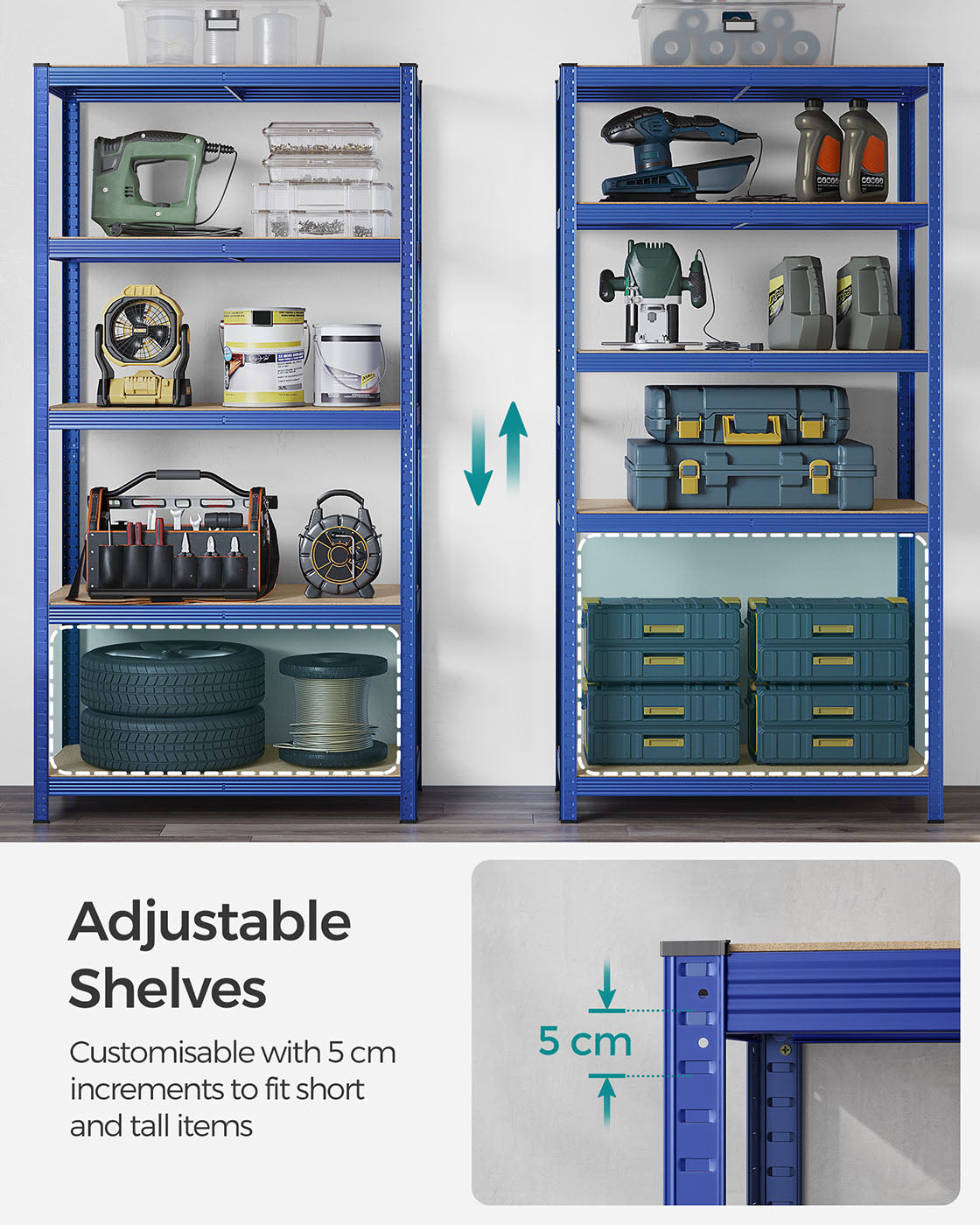 Heavy-Duty Steel Shelving - Reinforced Steel - Blue - Set of 2