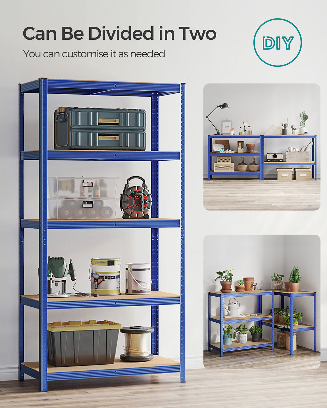 Heavy-Duty Steel Shelving - Reinforced Steel - Blue - Set of 2