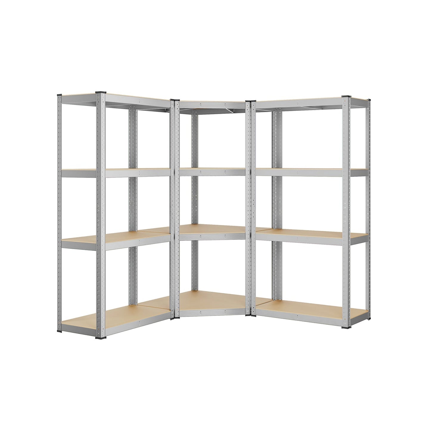 4-Tier Corner Shelf - Metal - Silver and Natural Beige