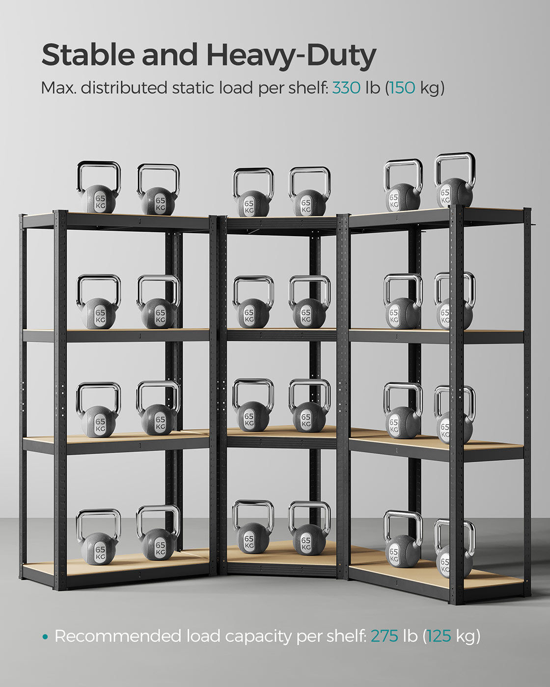 4-Tier Corner Shelf - 1500 kg Load Capacity - Heavy Duty Metal - Black