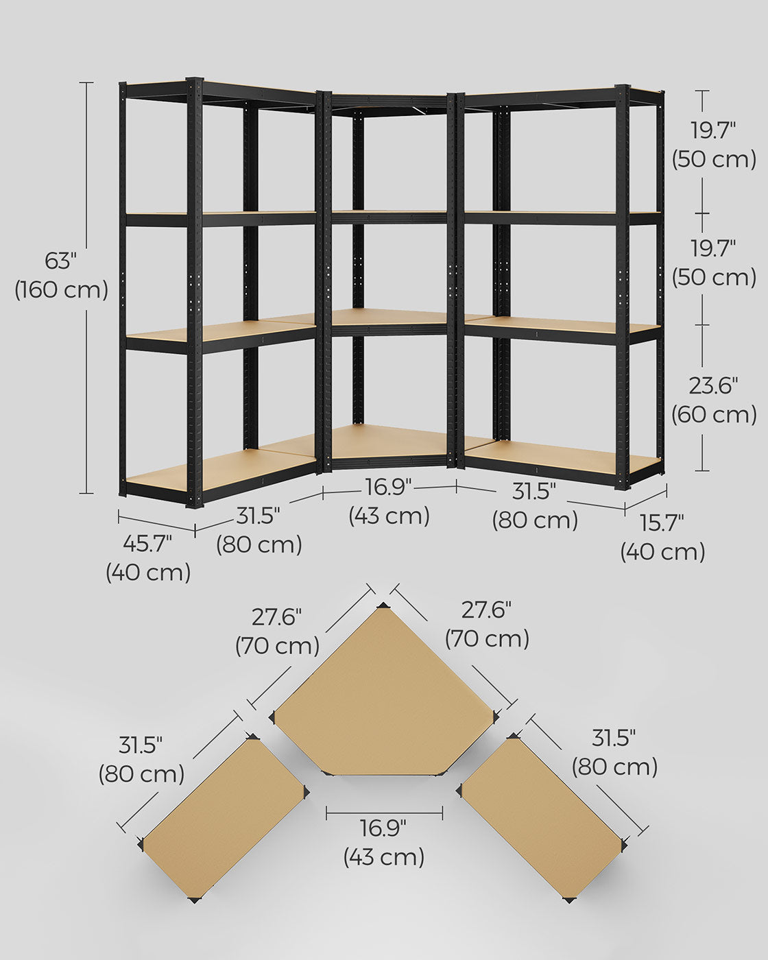4-Tier Corner Shelf - 1500 kg Load Capacity - Heavy Duty Metal - Black