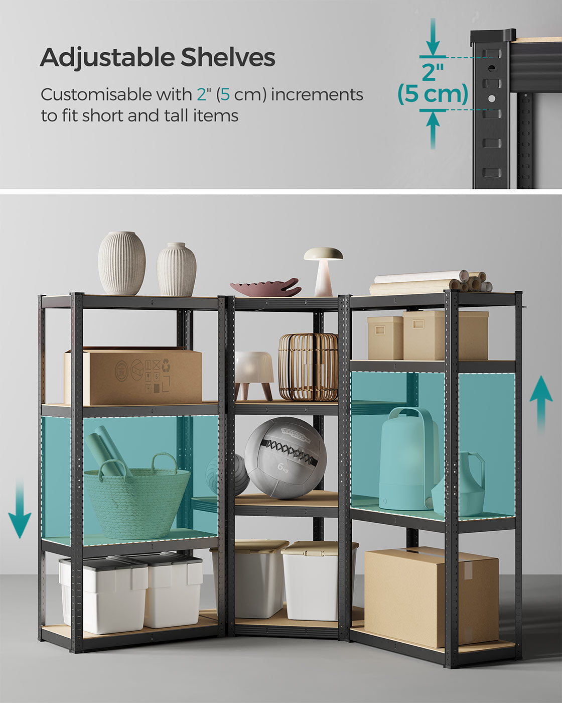 4-Tier Corner Shelf - 1500 kg Load Capacity - Heavy Duty Metal - Black
