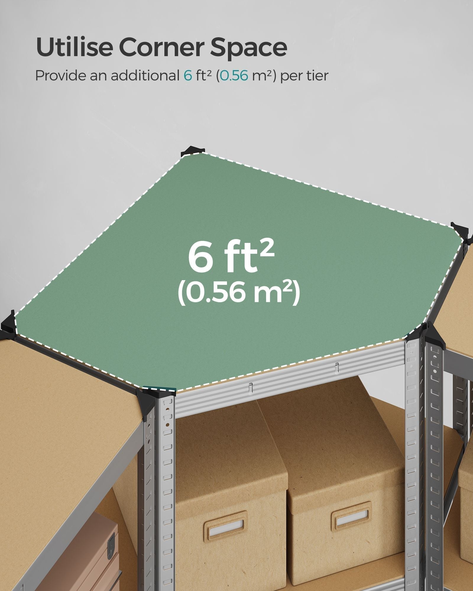 4-Tier Corner Shelf - Metal - Silver and Natural Beige