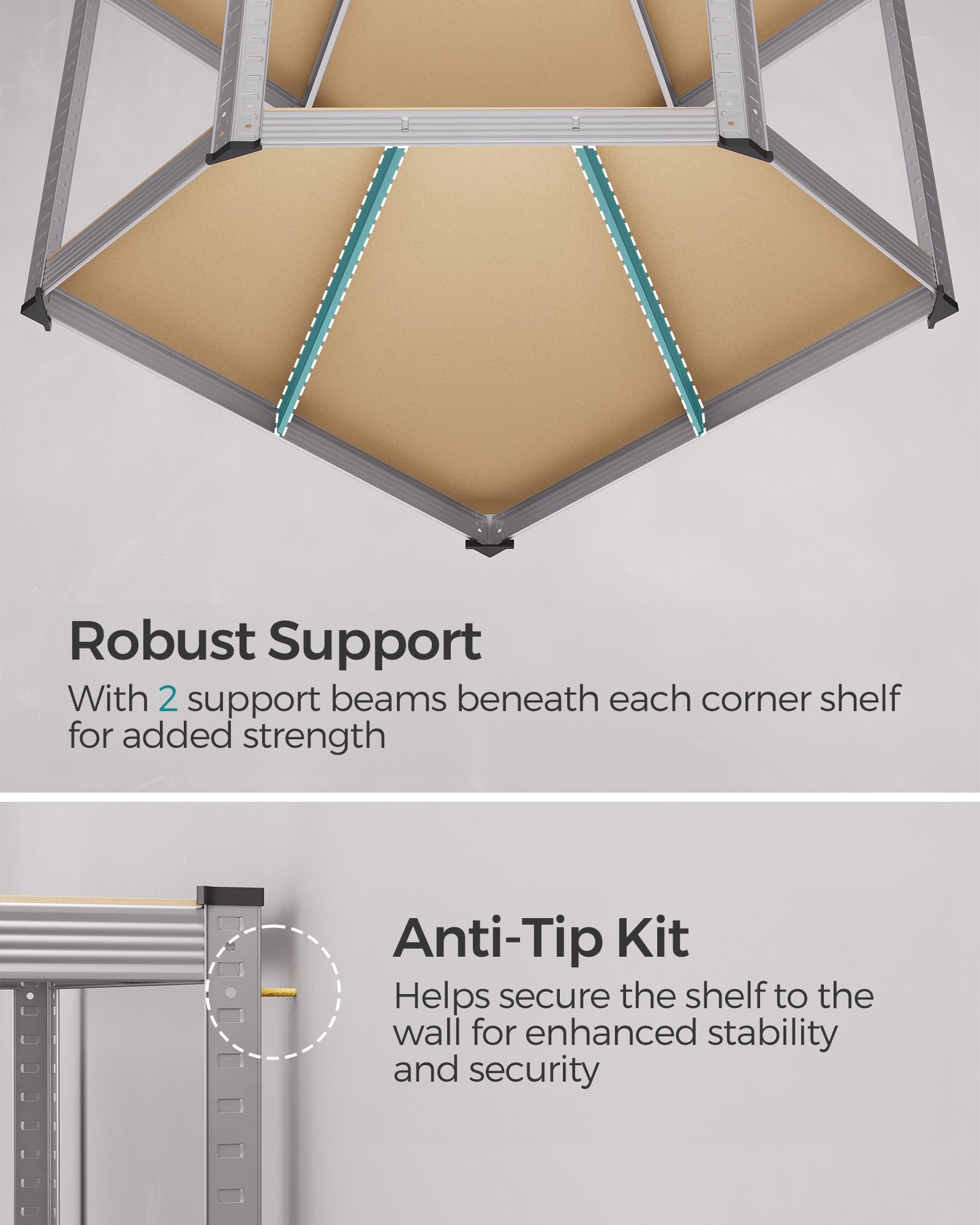 4-Tier Corner Shelf - Metal - Silver and Natural Beige