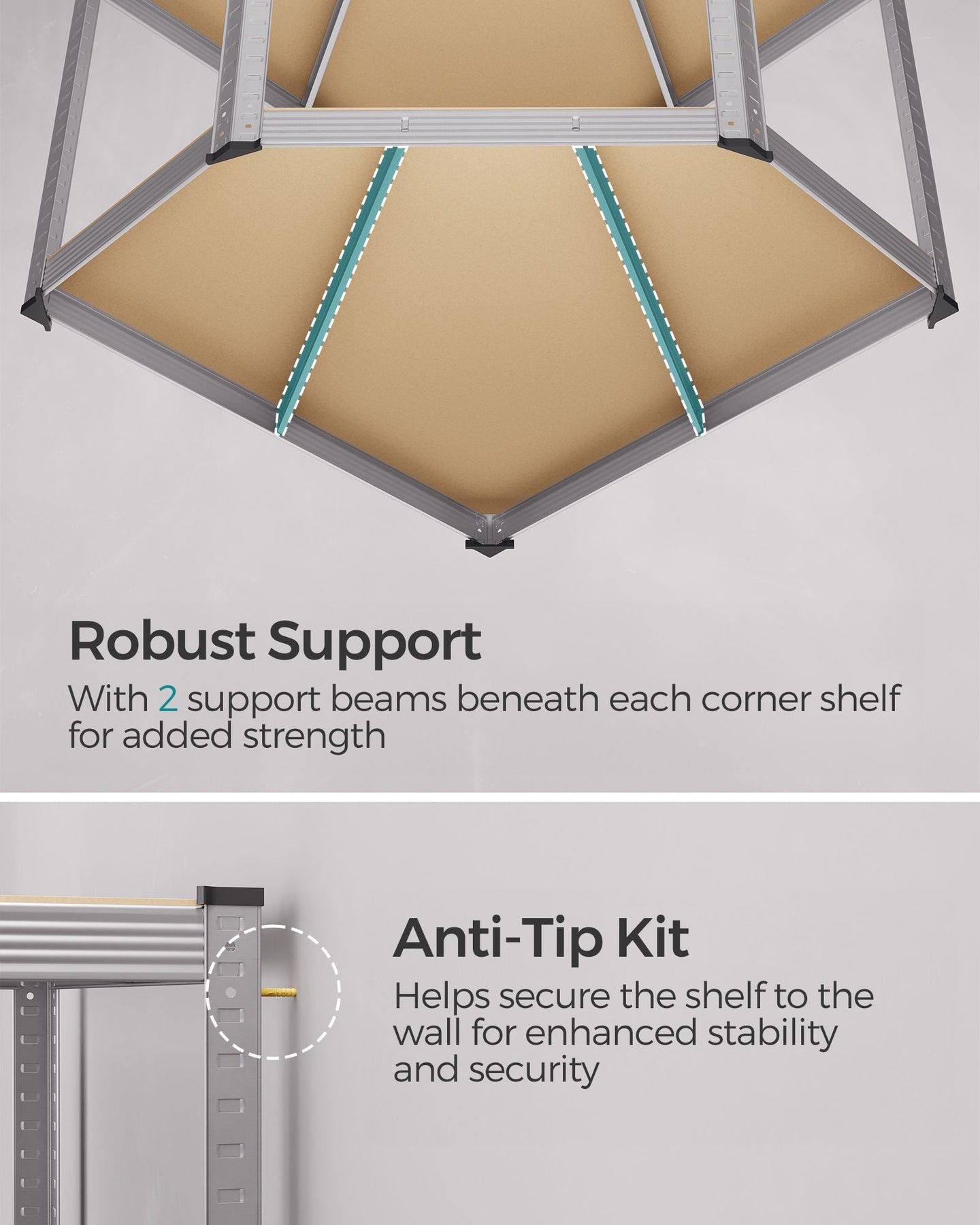 4-Tier Corner Shelf - Metal - Silver and Natural Beige