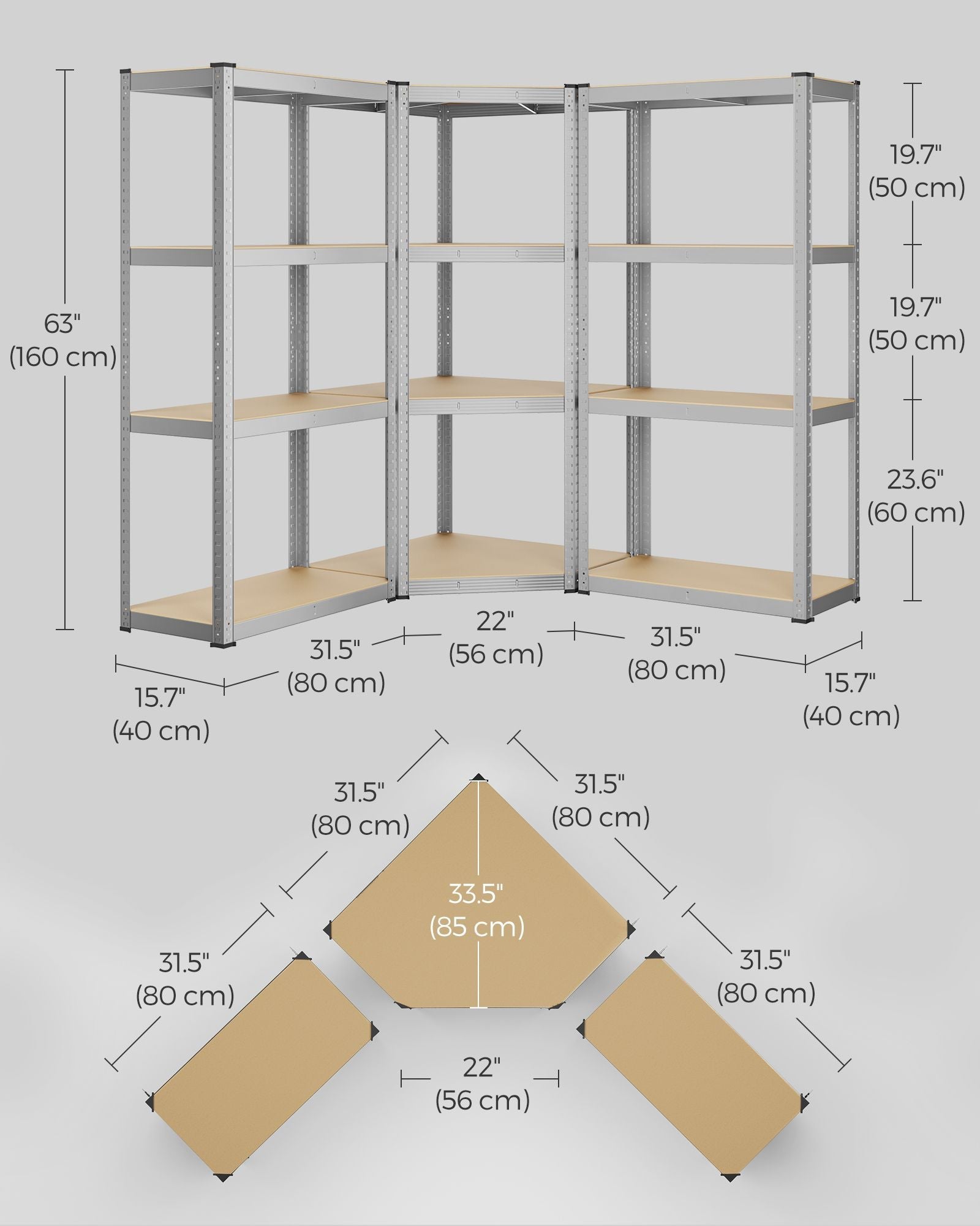 4-Tier Corner Shelf - Metal - Silver and Natural Beige
