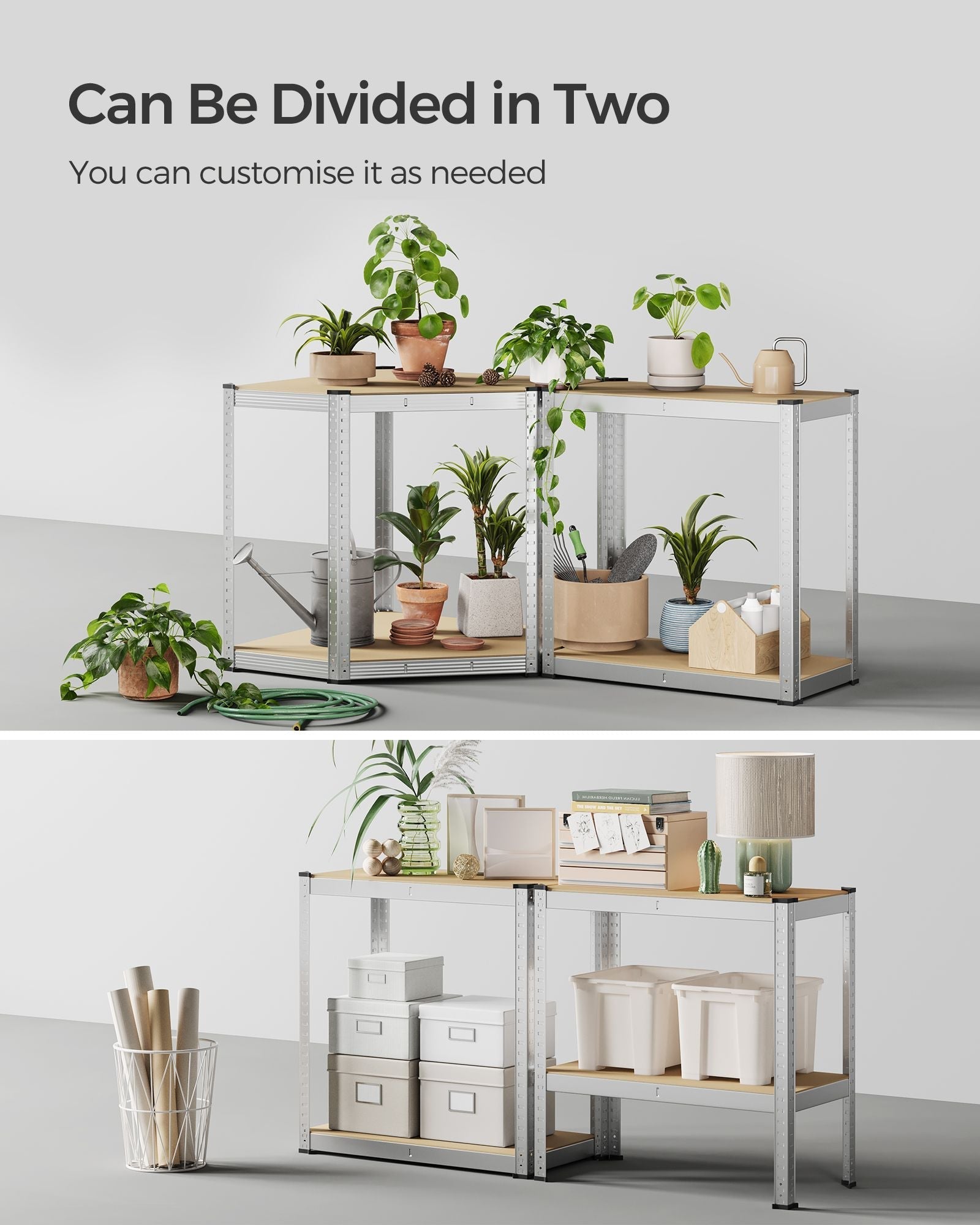 4-Tier Corner Shelf - Metal - Silver and Natural Beige