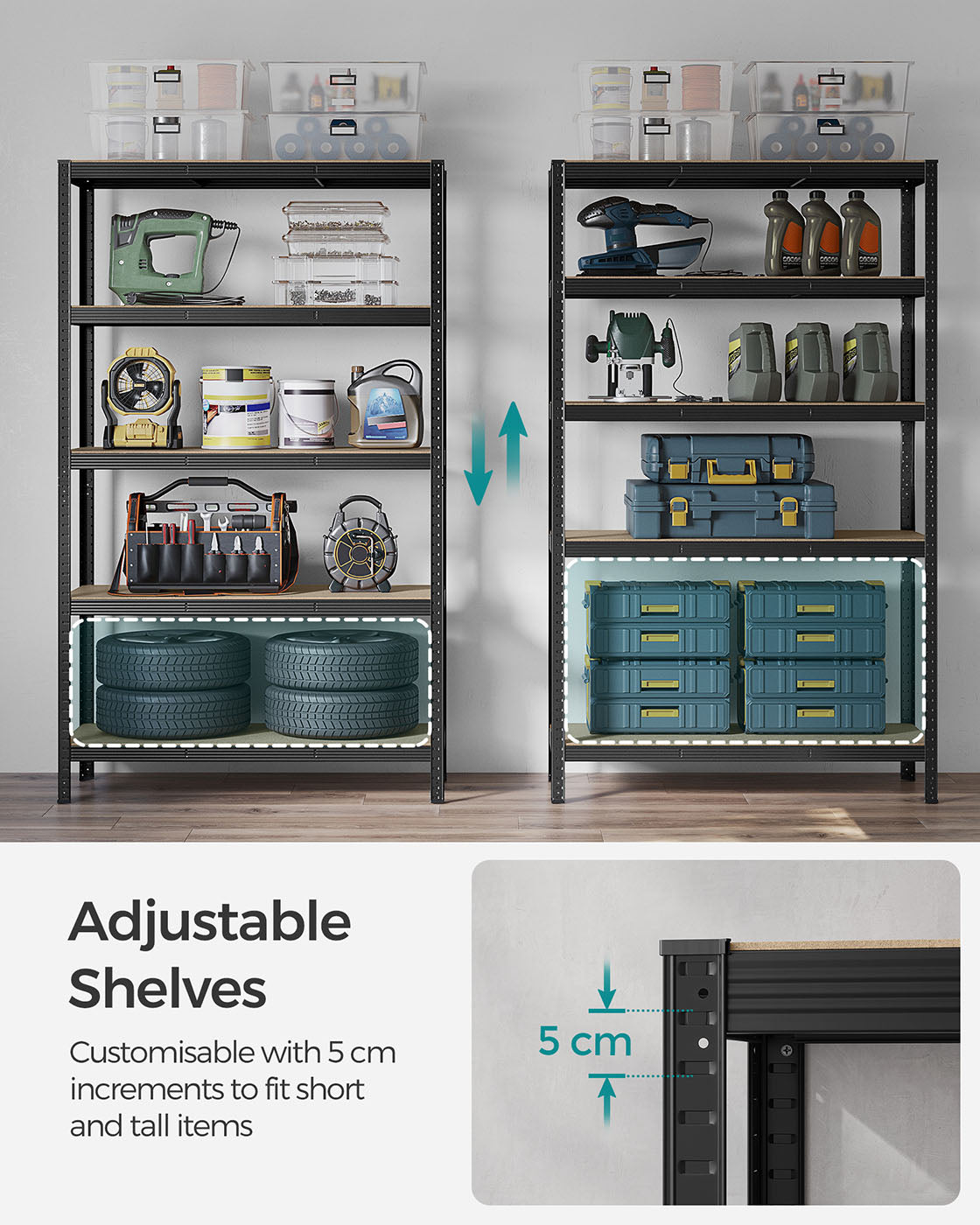 Heavy-Duty Steel Shelving - Set of 2 - Silver - 5-Tier 875kg Capacity