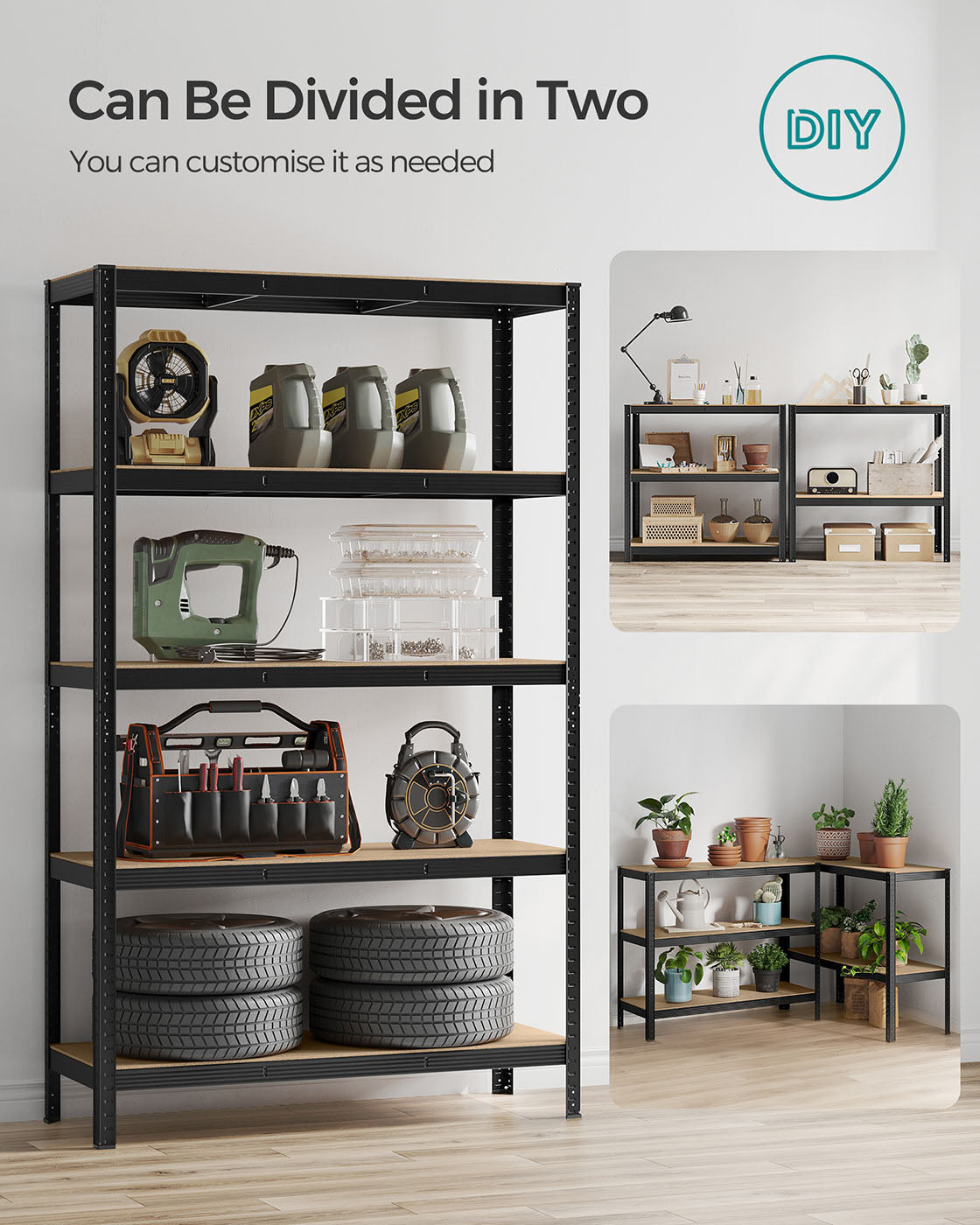 Heavy-Duty Steel Shelving - Set of 2 - Silver - 5-Tier 875kg Capacity