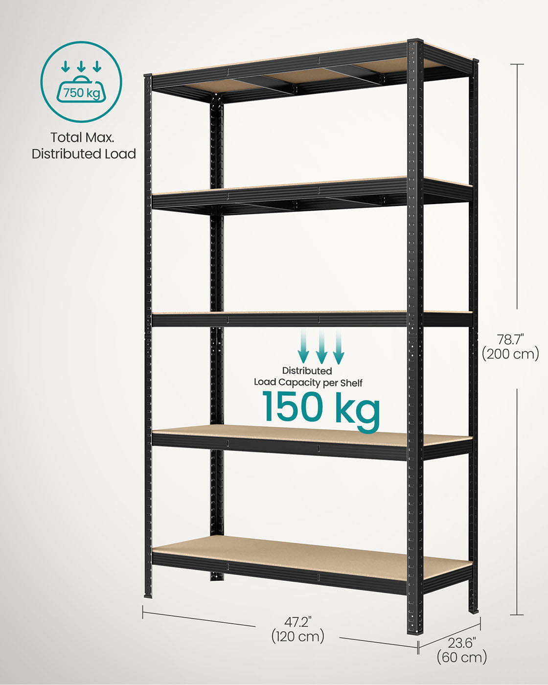 5-Tier Shelving Unit Set of 2 - Metal - Silver - 650 kg Load Capacity