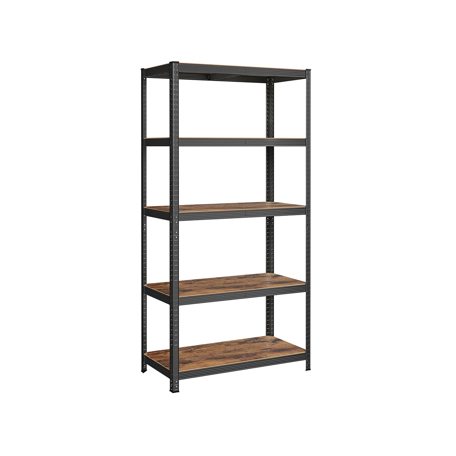 5-Tier Shelving Unit - Reinforced Steel - Black and Rustic Brown - Adjustable Shelves