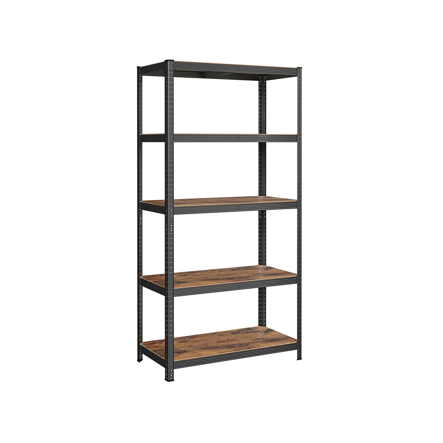 5-Tier Shelving Unit - Reinforced Steel - Black and Rustic Brown - Adjustable Shelves