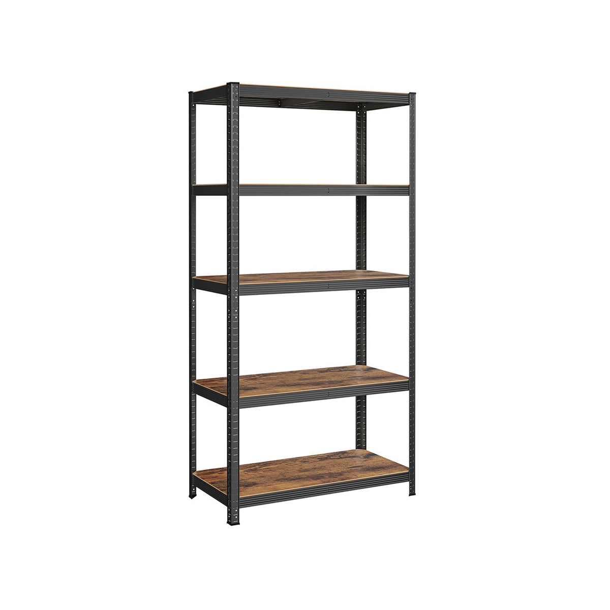 5-Tier Shelving Unit - Reinforced Steel - Black and Rustic Brown - Adjustable Shelves