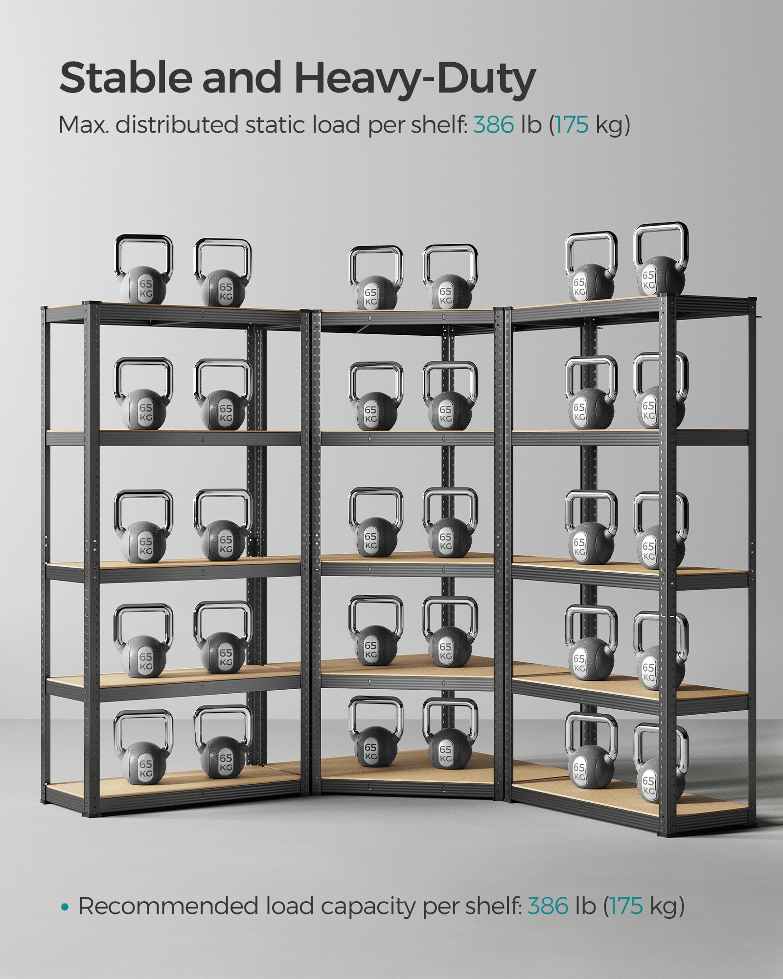 5-Tier Corner Shelf - 2625 kg Load Capacity - Heavy Duty Metal - Ink Black