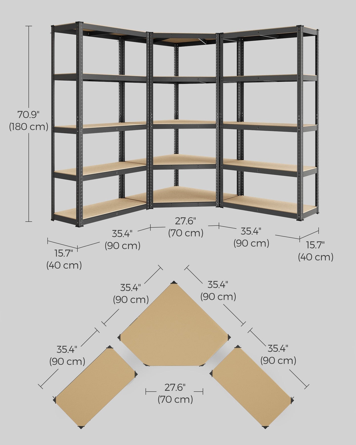 5-Tier Corner Shelf - 2625 kg Load Capacity - Heavy Duty Metal - Ink Black