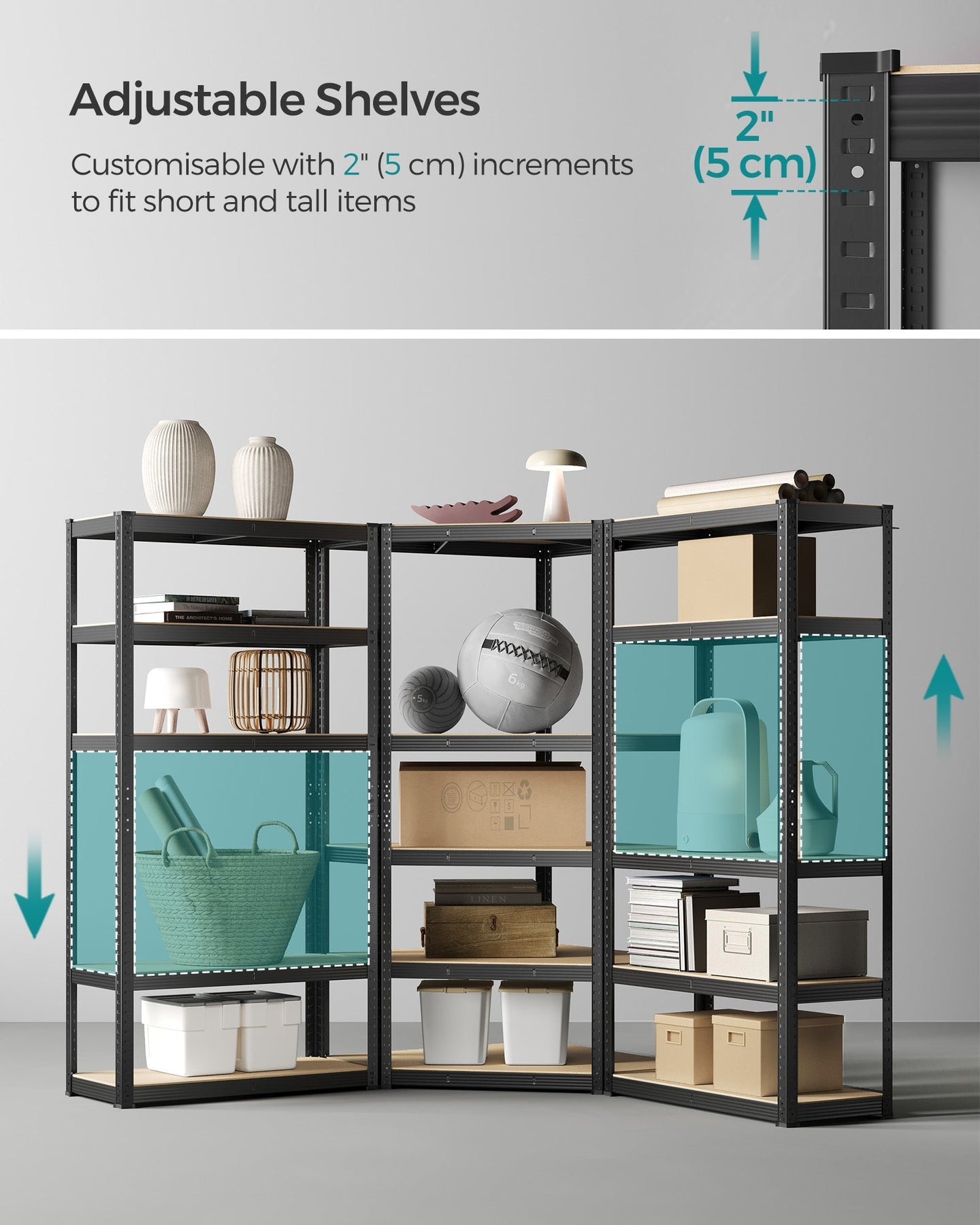 5-Tier Corner Shelf - 2625 kg Load Capacity - Heavy Duty Metal - Ink Black