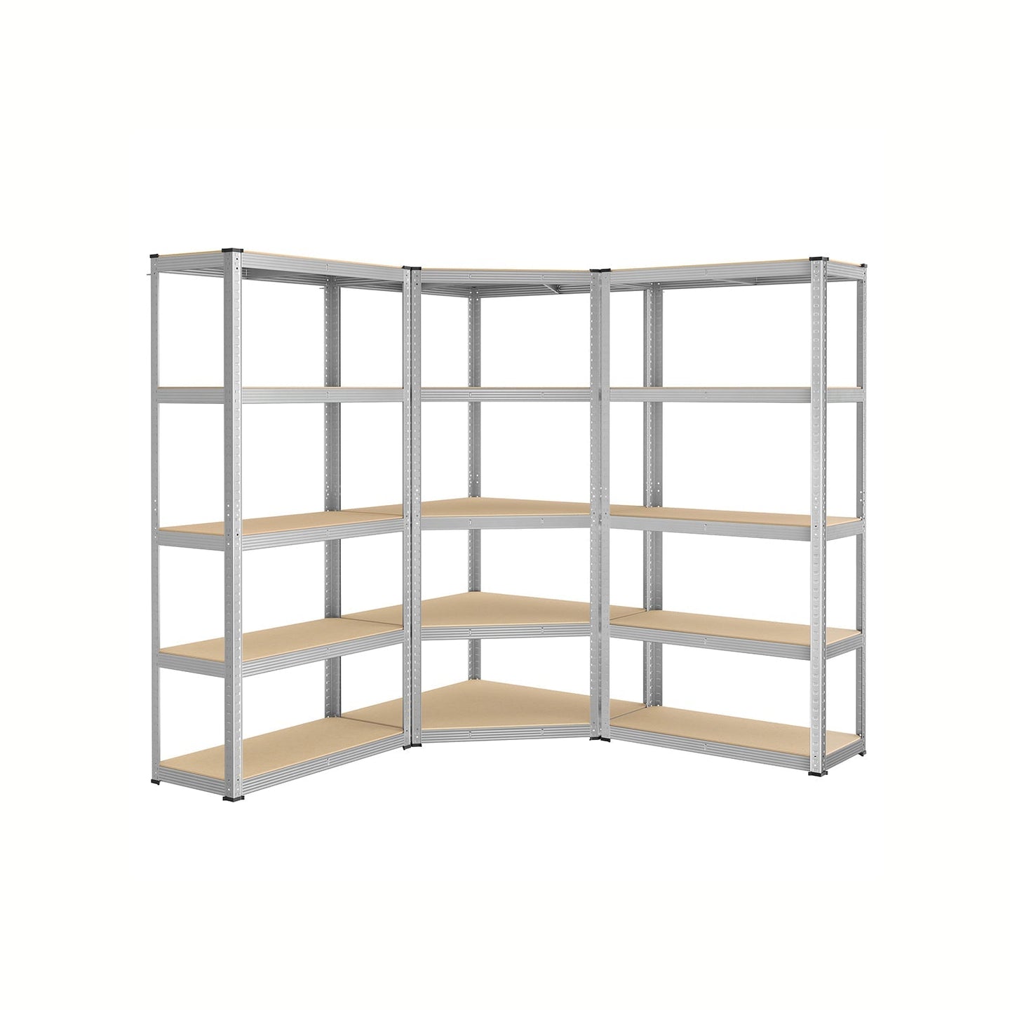5-Tier Corner Shelf - Metal - Silver and Natural Beige