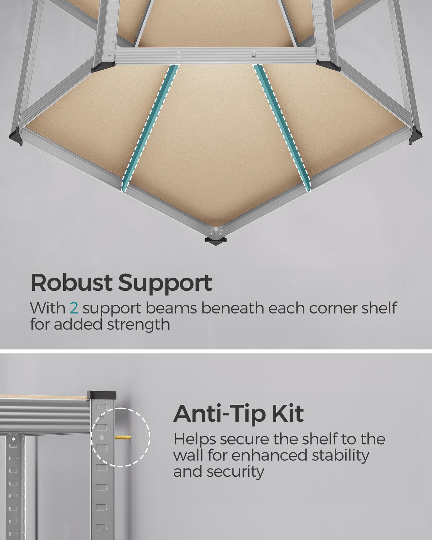 5-Tier Corner Shelf - Metal - Silver and Natural Beige