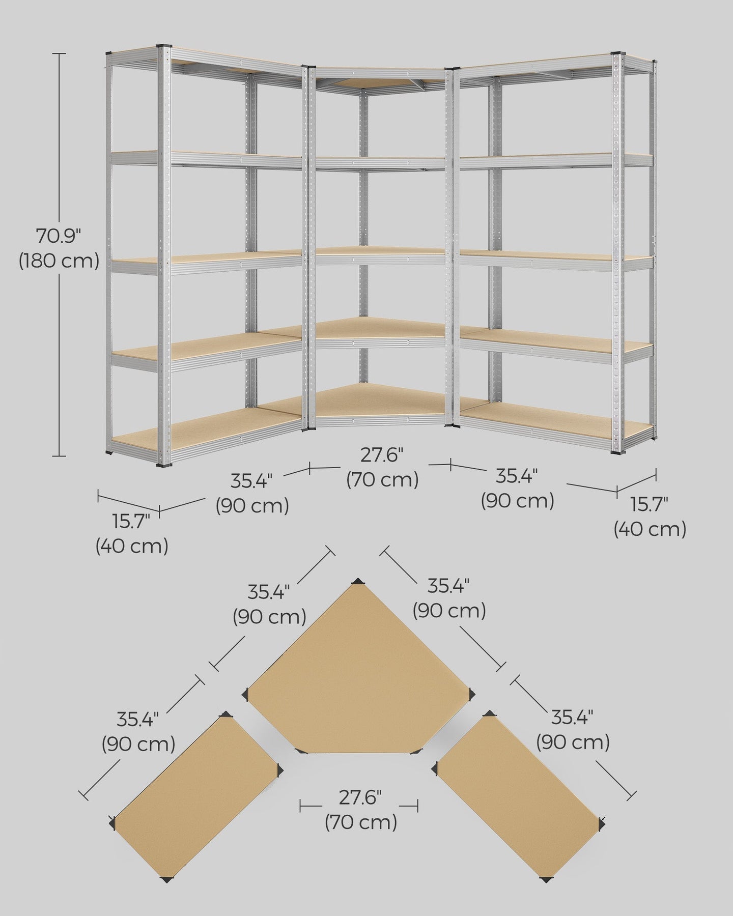 5-Tier Corner Shelf - Metal - Silver and Natural Beige