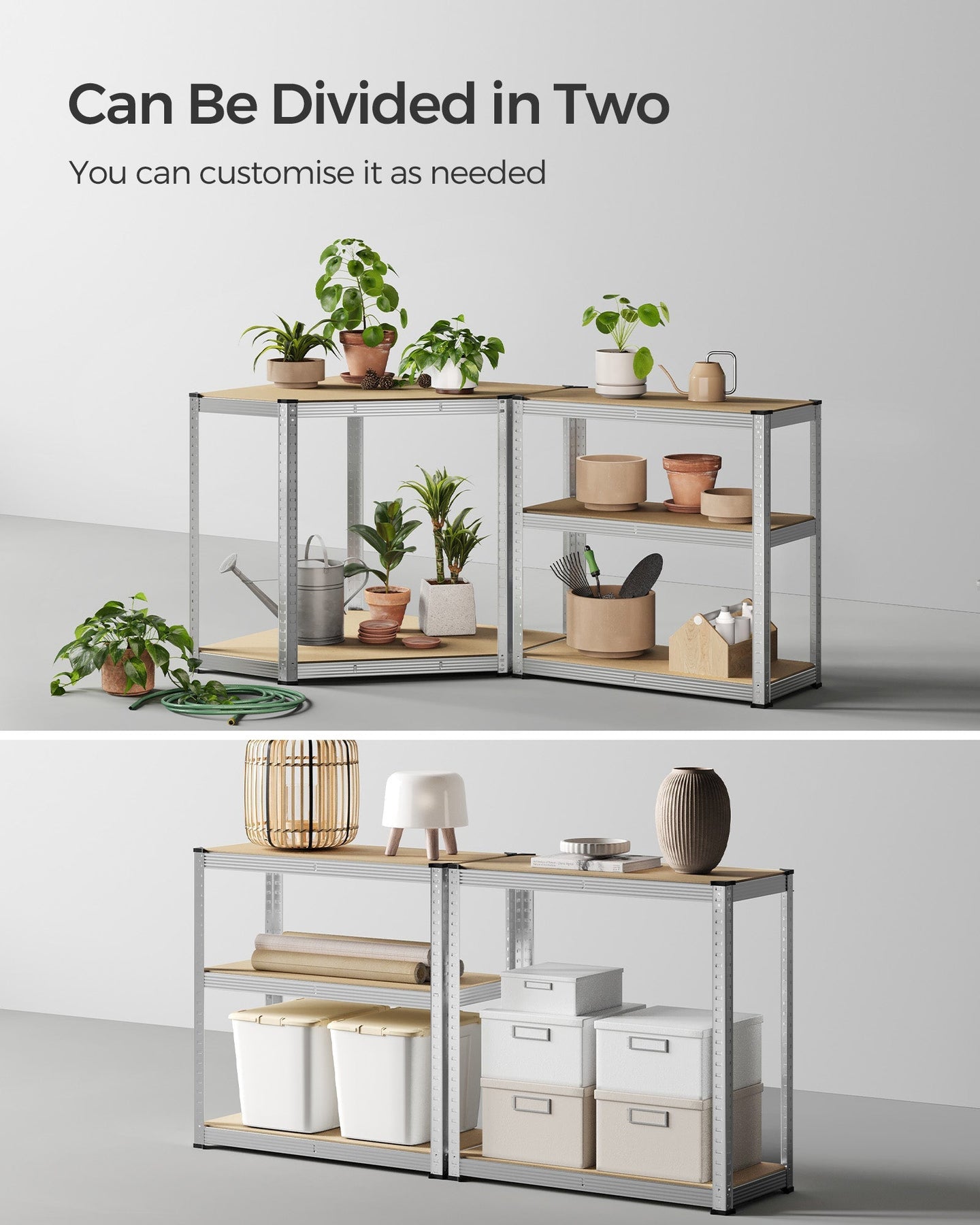 5-Tier Corner Shelf - Metal - Silver and Natural Beige