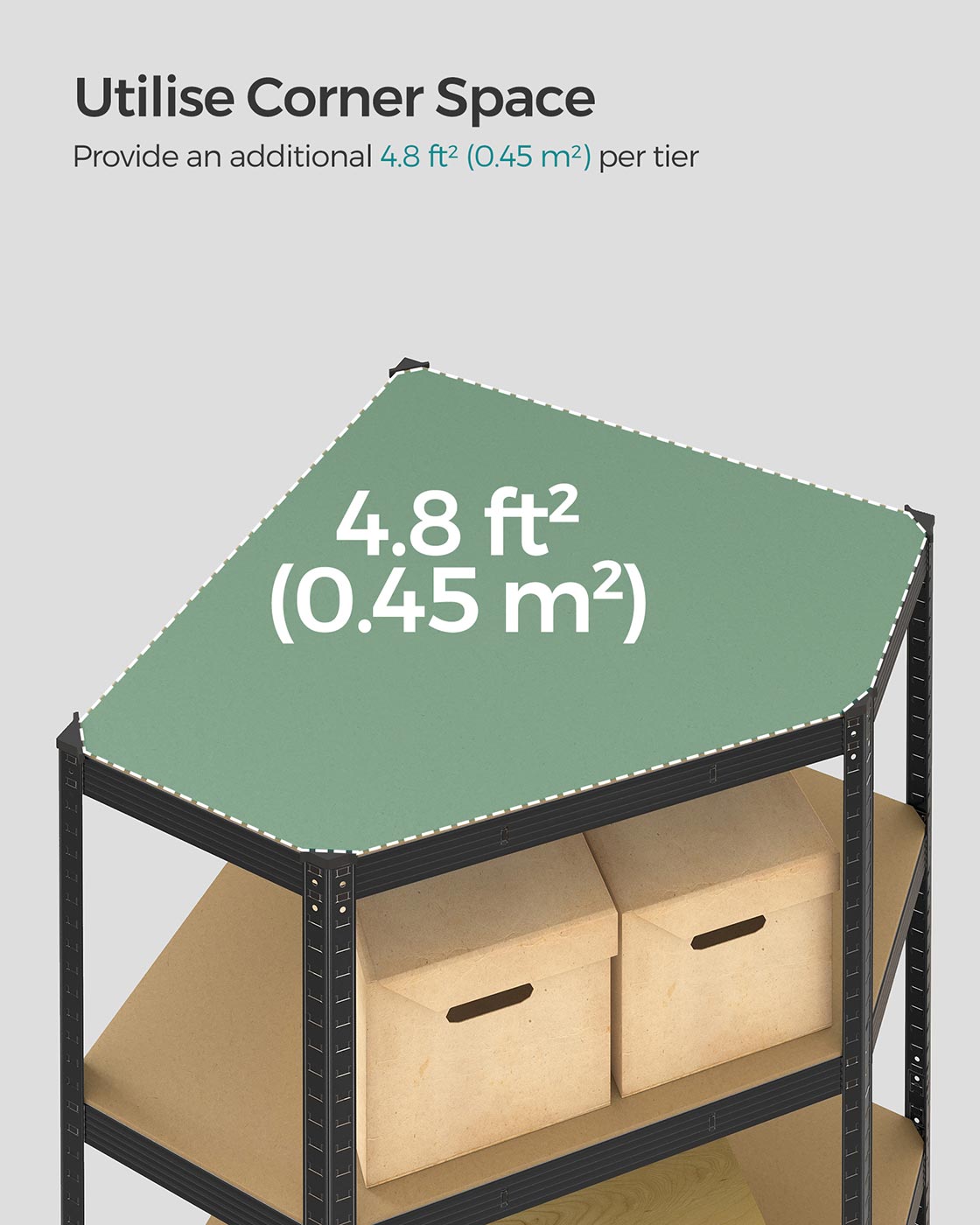 5-Tier Corner Shelf - 875 kg Load Capacity - Heavy Duty Metal - Ink Black