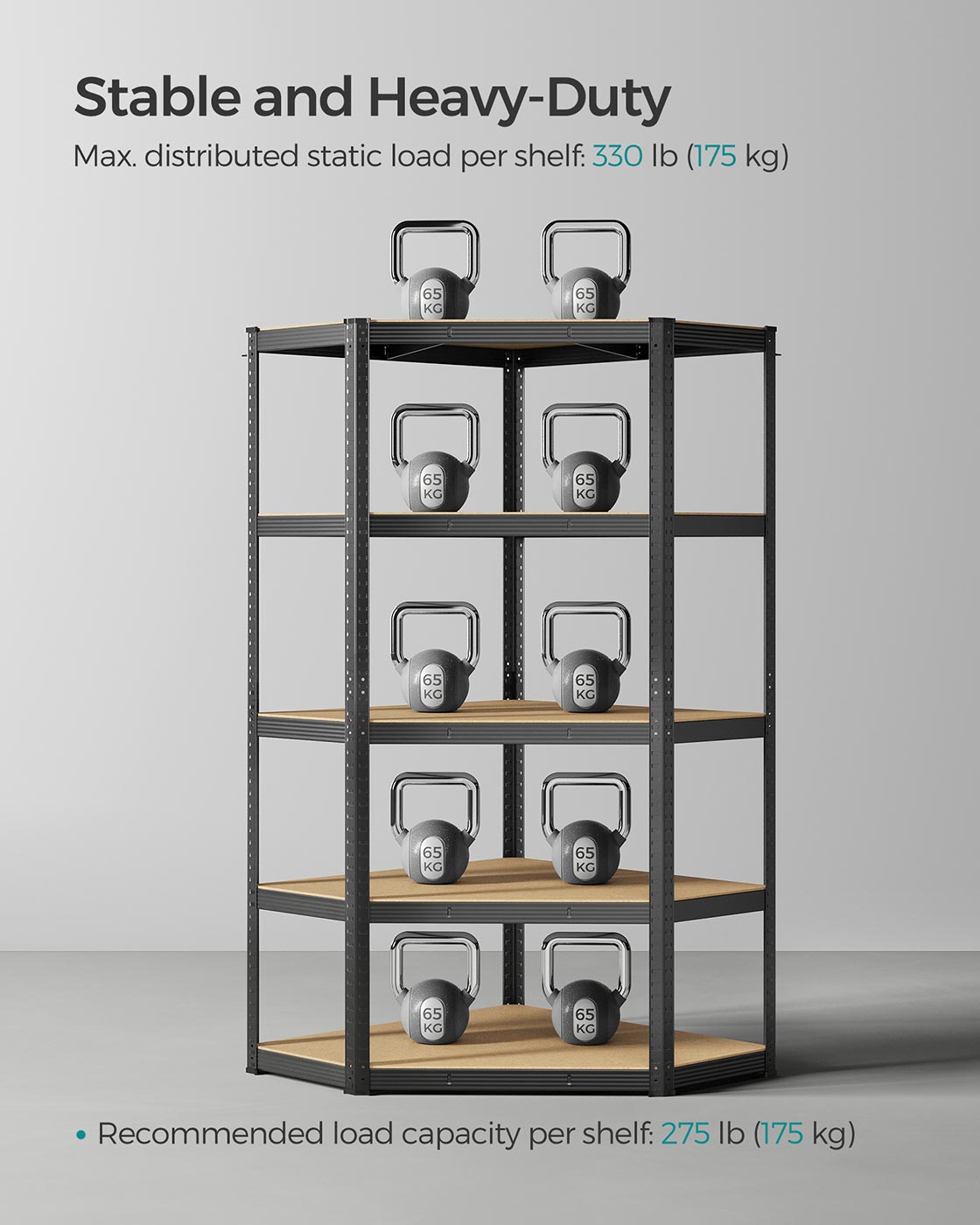 5-Tier Corner Shelf - 875 kg Load Capacity - Heavy Duty Metal - Ink Black