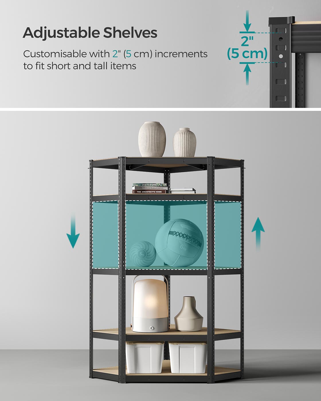 5-Tier Corner Shelf - 875 kg Load Capacity - Heavy Duty Metal - Ink Black