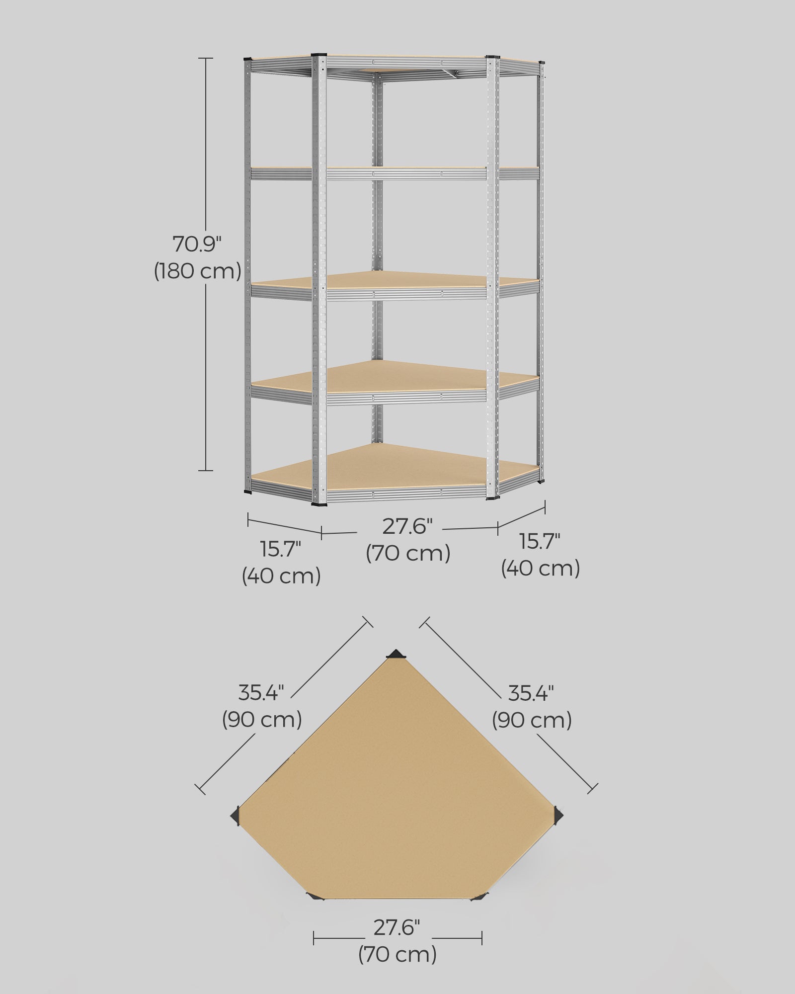 5-Tier Corner Shelf - Metal - Natural Beige - 90 cm Wide