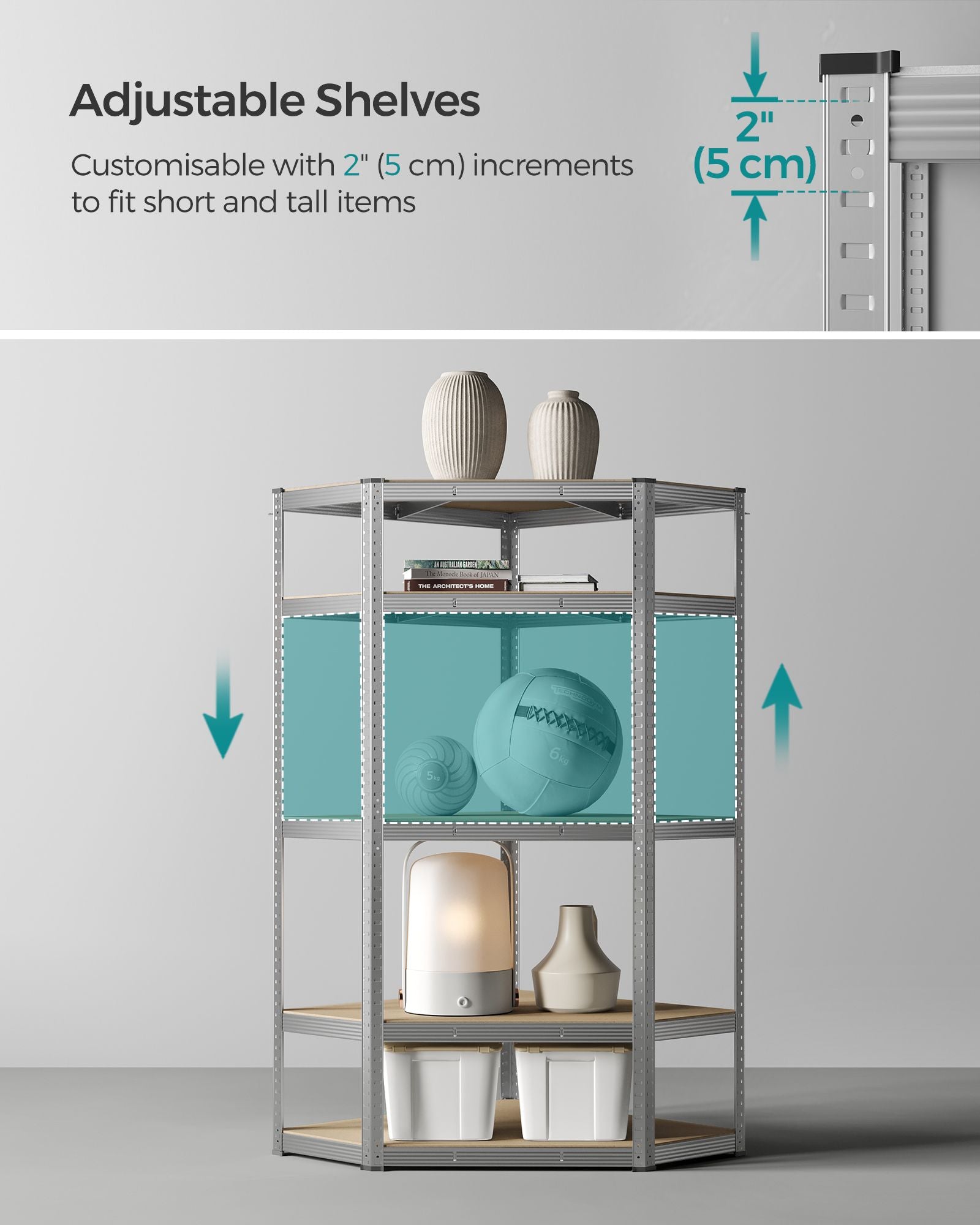5-Tier Corner Shelf - Metal - Natural Beige - 90 cm Wide