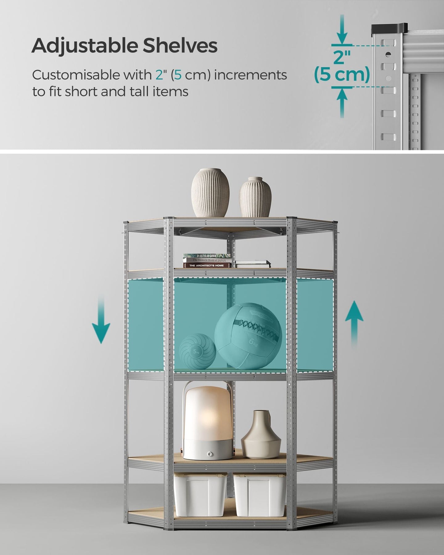 5-Tier Corner Shelf - Metal - Natural Beige - 90 cm Wide