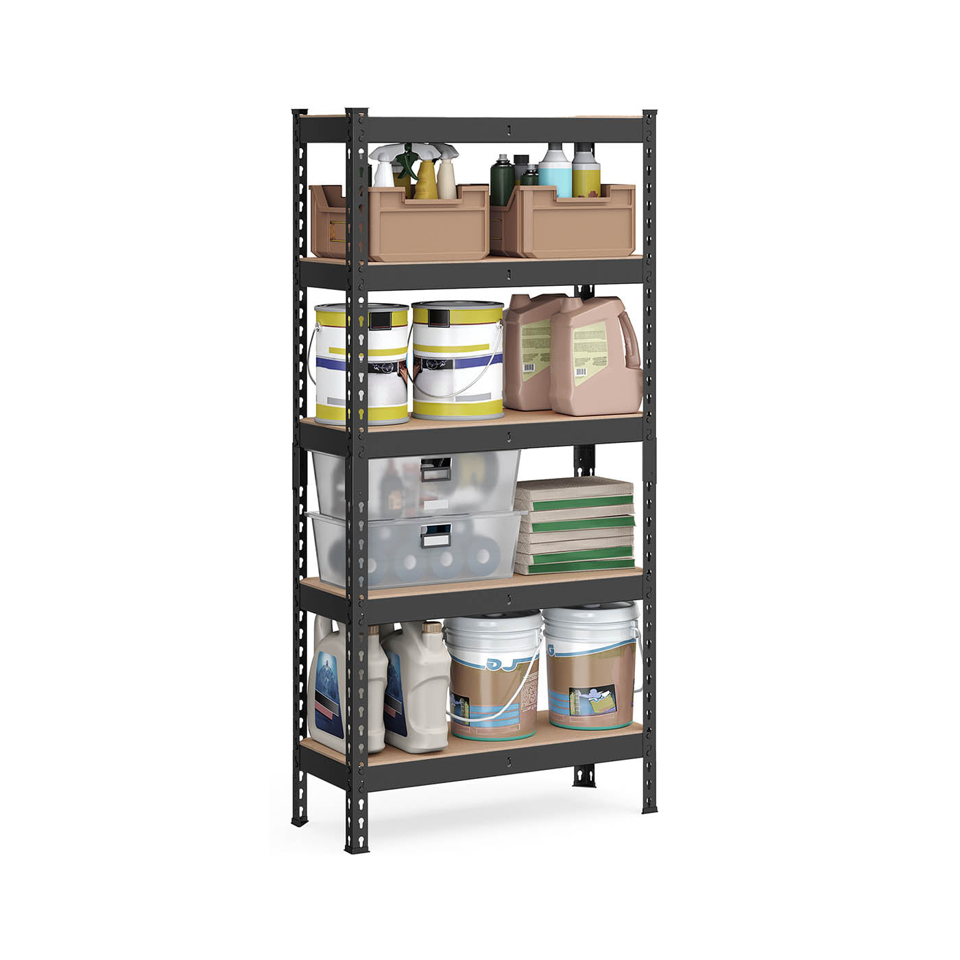 5-Tier Shelving Unit - Metal - Black - Adjustable Boltless Assembly