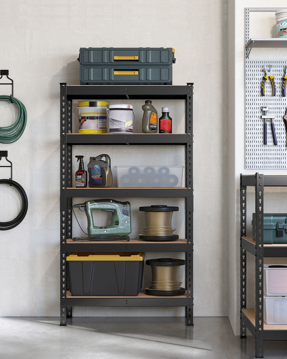 5-Tier Shelving Unit - Metal - Black - Adjustable Boltless Assembly