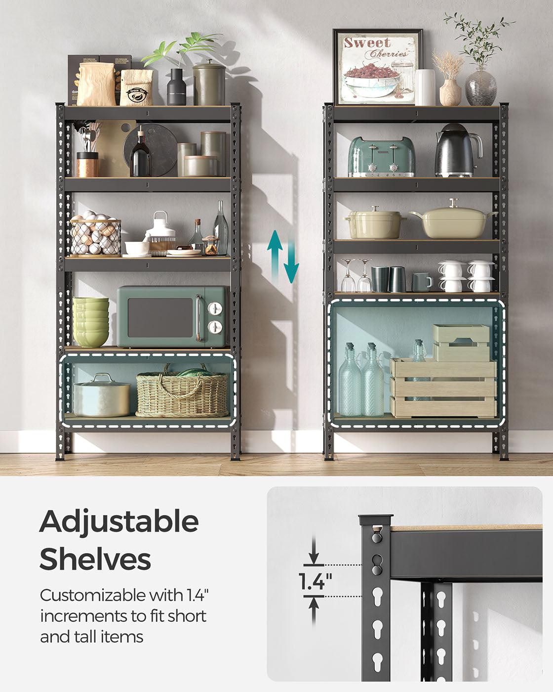 5-Tier Shelving Unit - Metal - Black - Adjustable Boltless Assembly